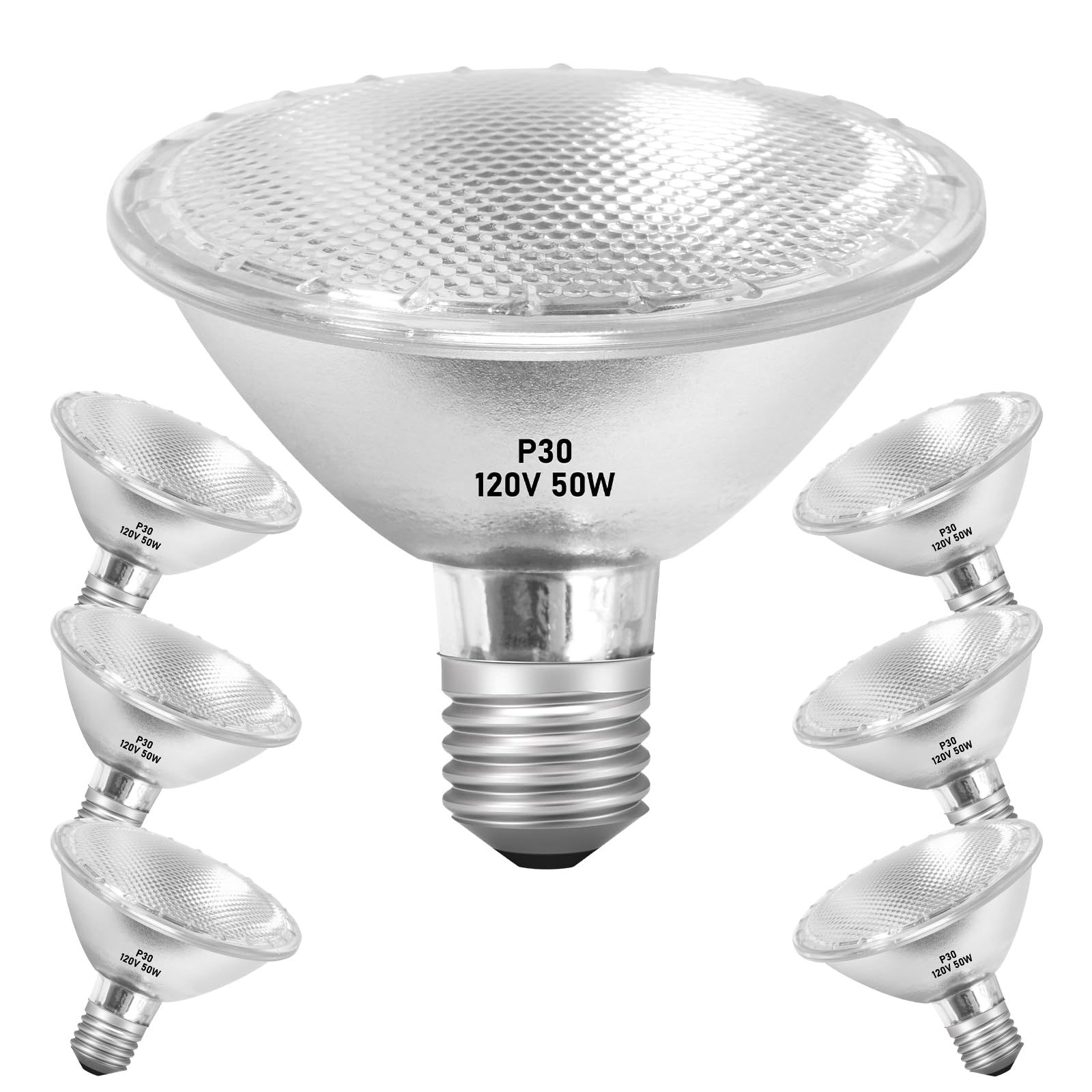 Jaenmsa Par30 Halogen Light Bulbs 50W 120V, Short Neck Par30 Flood Light Bulbs,Dimmable 2700K Warm White, 6Pcs Halogen Bulbs E26