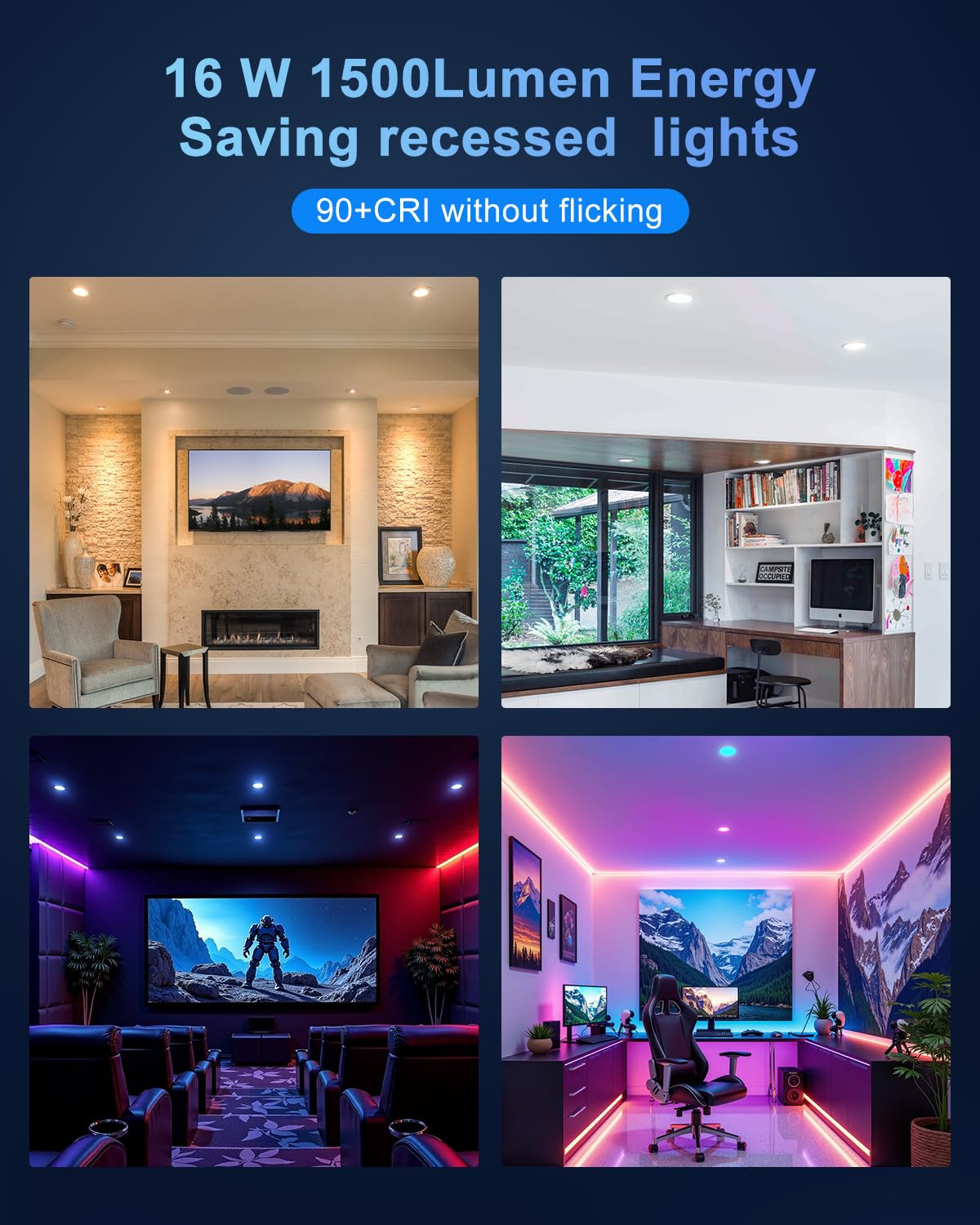 Varicart Recessed Lighting 6 Inch Rgbcw Color Changing Canless Led Recessed Ceiling Lights Dimmable With Remote Control  16W 1500 Lumen  Flicker Free  Memory  3 Modes  Delayed Off  Etl  1 Pack