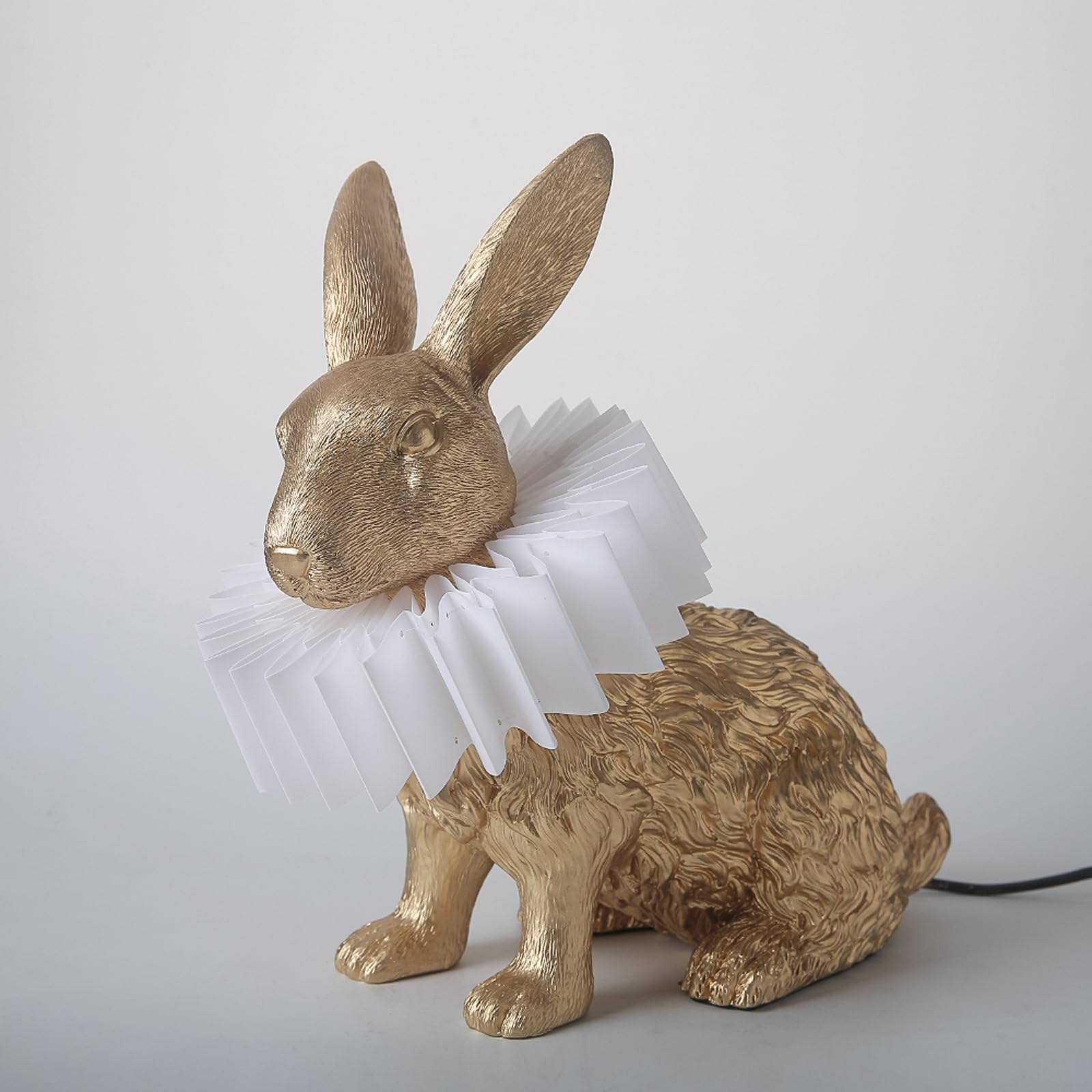 Lazhug Scarf Rabbit Table Lamp,Resin Crafted Gold Bunny Lamp Featuring White Pleated Pc Lampshade,Usb Plug,Energy-Efficient Nigh