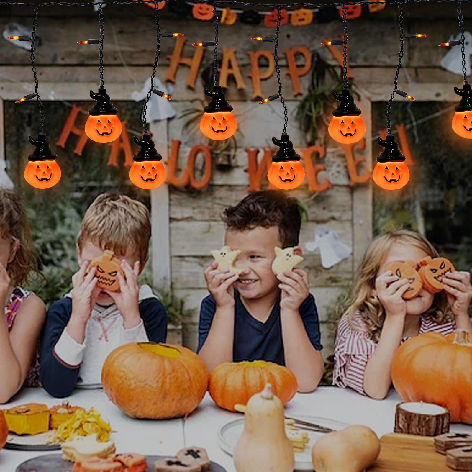 Cbebew Halloween Pumpkin String Lights - 25 Mini Curtain Lights For Indoor/Outdoor Decor