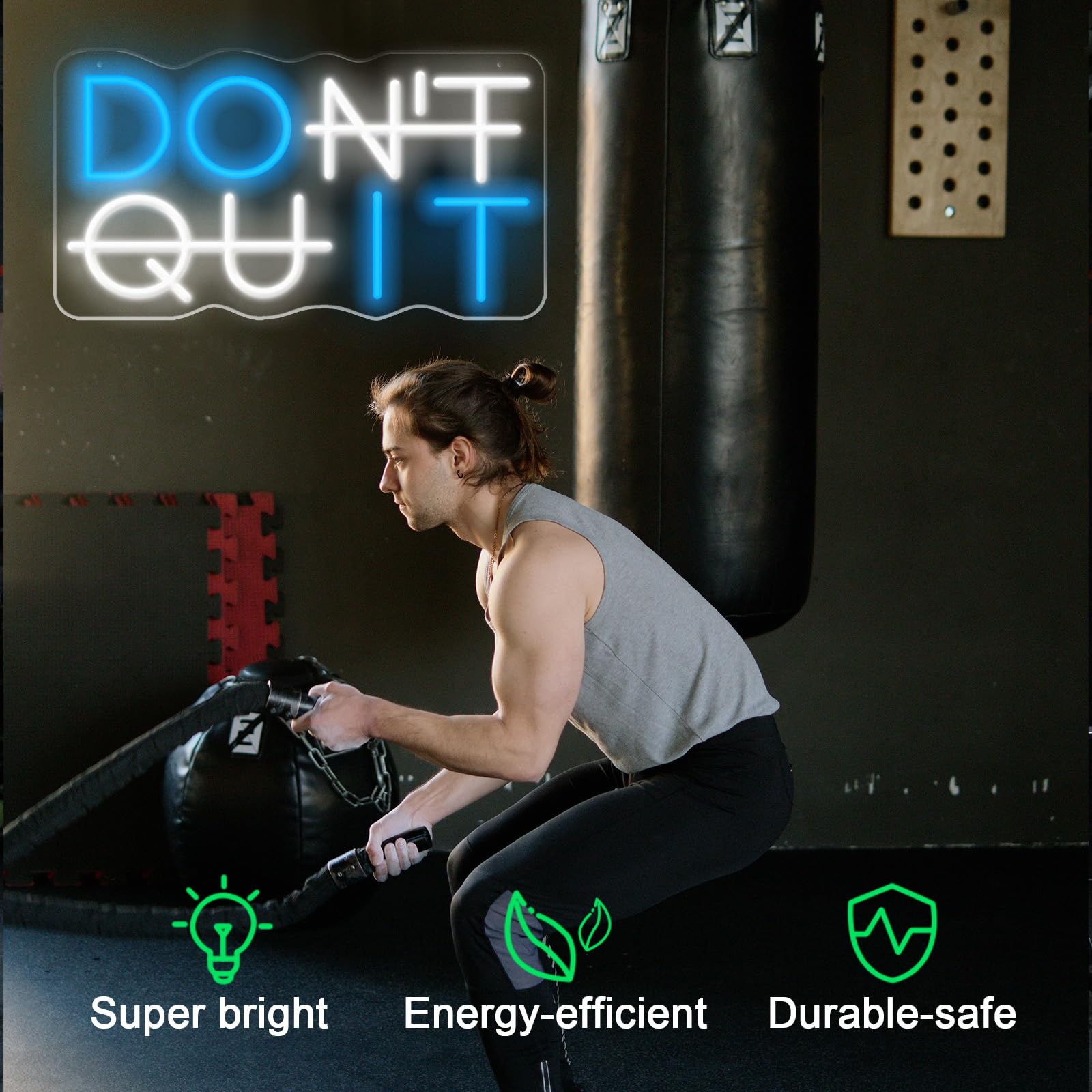 KENFARI Neon Sign, Dont Quit, LED Light for Office, Yoga, Gym, Man Cave, Powered by USB, Blue & White, Model DOIT001