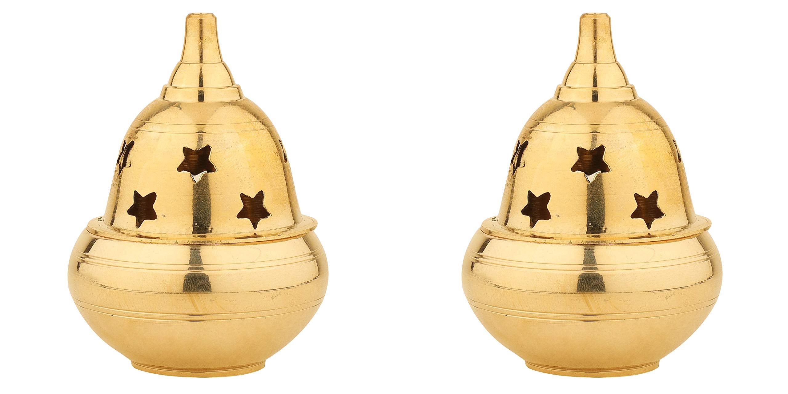 Rolimoli Pure Brass Apple Shape Akhand Diya with Star Holes Made in India (6.5 cm Height, Golden 2pcs)