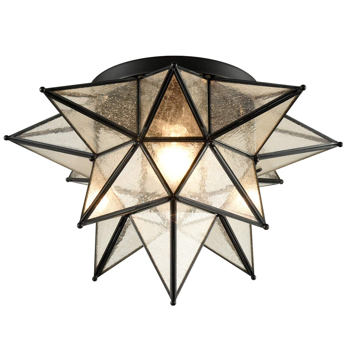 Daycent Boho Moroccan Seeded Glass Flush Mount Ceiling Light, 18-In, Black, Model Dz32088U