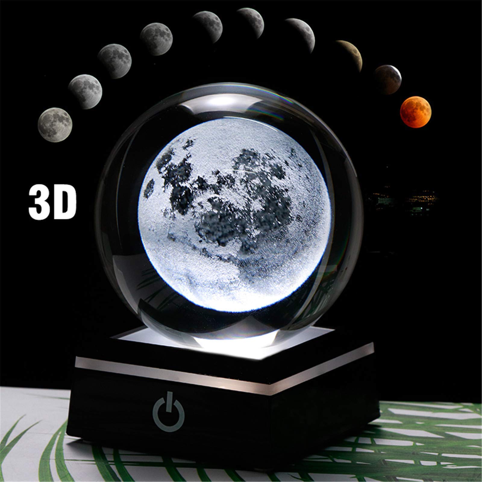 Qianwei 3D Moon Model Crystal Ball Led Lamp Base - Space Decor World Globe Planets Sphere Night Light 80mm 3.15 Inch - Solar Sys