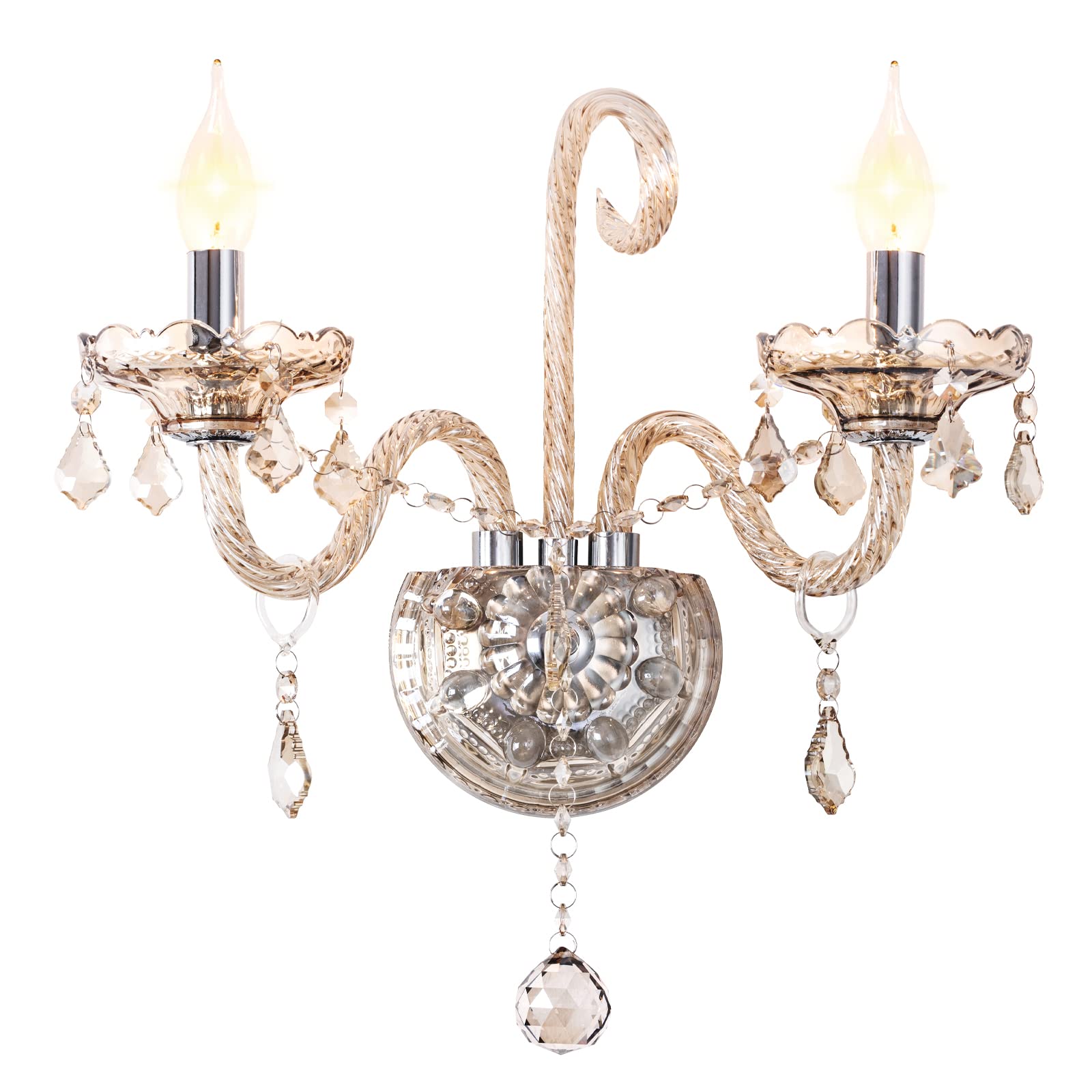 CRYSTOP Wall Sconce, 2 Lights, European Style Crystal Lamp, Cognac Color