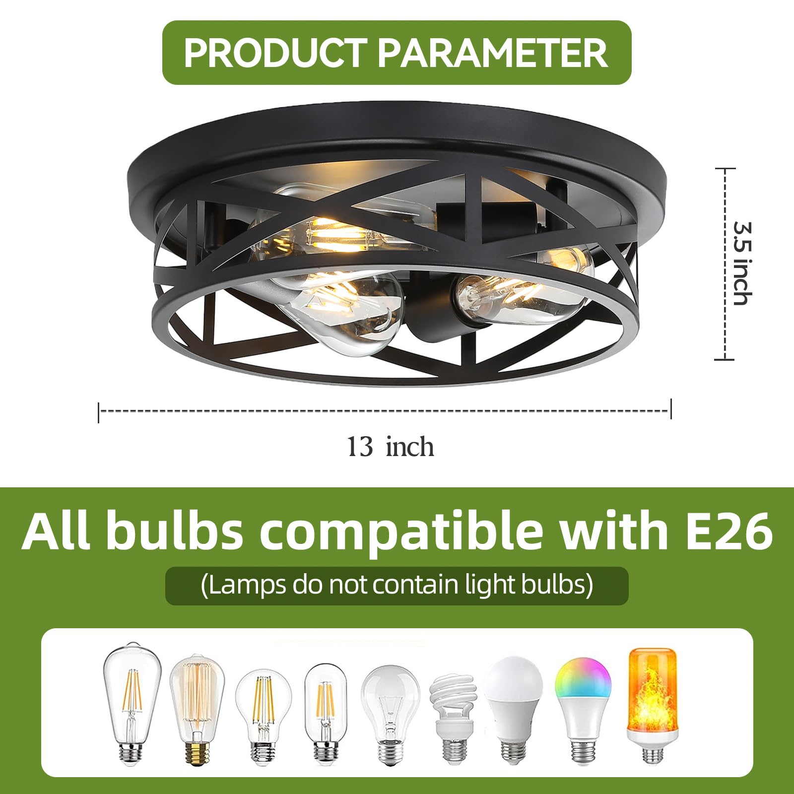 Piano7797 13 Inch Black Flush Mount Ceiling Light Fixtures,3-Light Modern Hallway Light Fixtures Ceiling, Black Light Fixture Ce