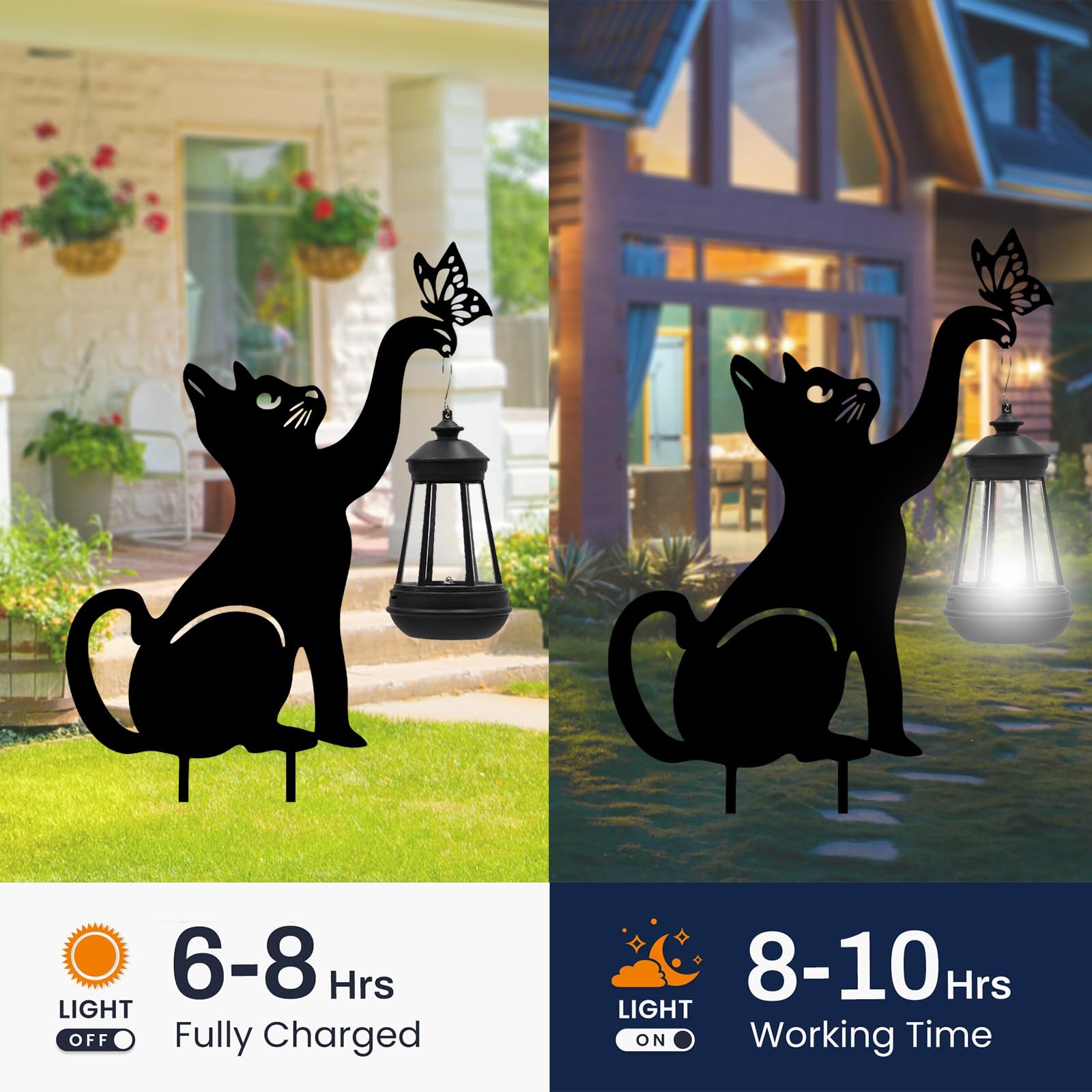 twinbling Solar Lights Outdoor Garden Decor - Black Cat Figurine with Butterfly, Metal Light Stake for Yard, Patio, Housewarming Gift