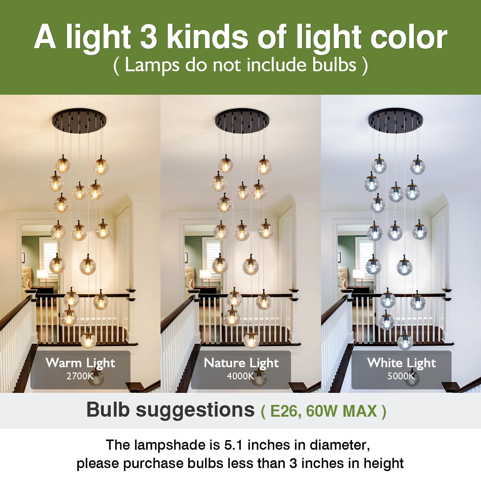 Szxykeji 16-Light Mid Century Glass Globe Chandelier For High Ceilings - Led Pendant Light Fixture