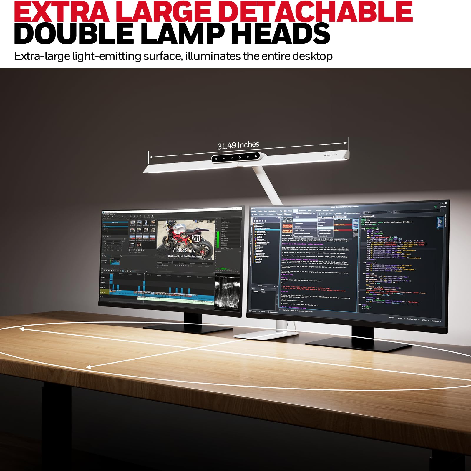 Honeywell LED Desk Lamp with Base - HJ1WT Sunturalux Eye-Caring Architect Desk Lamp for Home Office, 1200LM Computer Desk Light