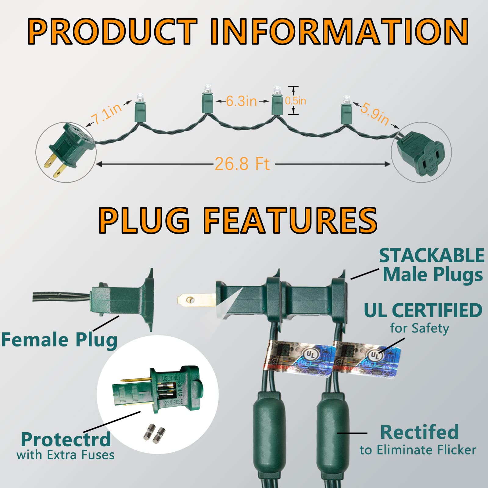 Wominoy 25Ft 50 Counts Cool White Led Christmas Lights - Commercial Grade White Christmas Lights Outdoor Waterproof, Led String