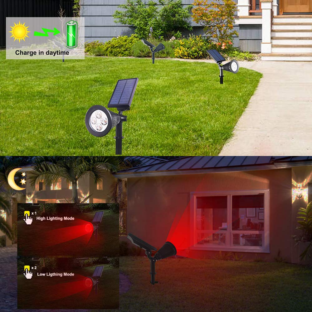Clordeal 4-Led Solar Spotlight Lights, Ip67 Waterproof Outdoor Landscape Lighting, Red (2 Pack)