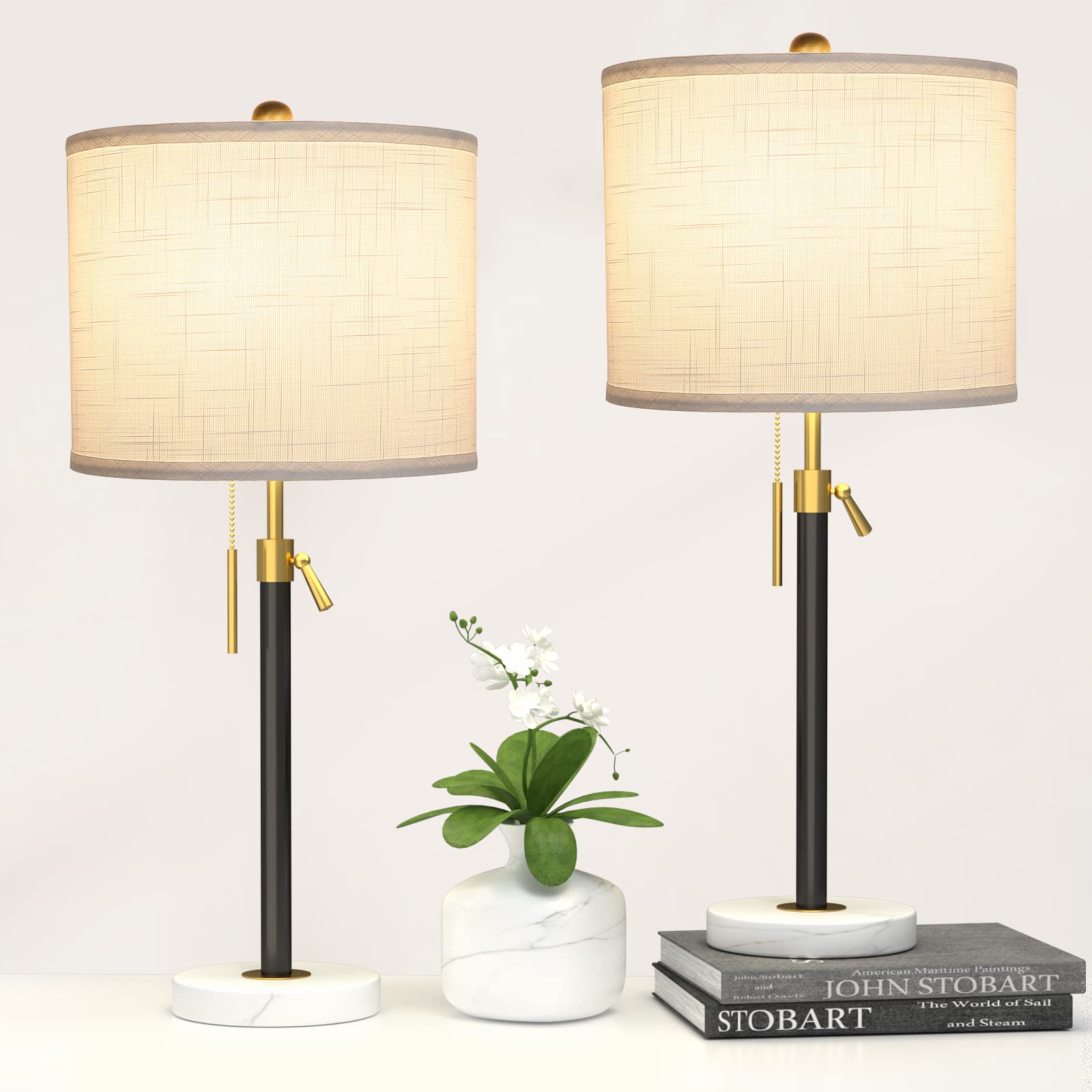 Qingmiao Black And Gold Adjustable Table Lamps Set Of 2, 22-30&quot; With White Shade & Dimmable Base