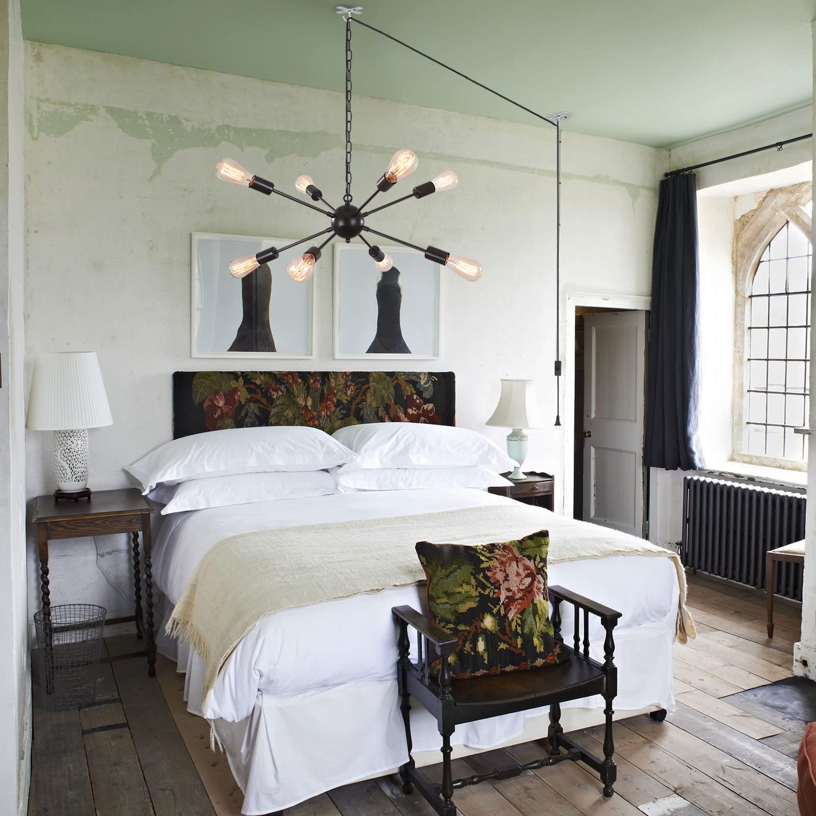 Lasenchoo 8-Light Black Plug-In Chandelier With 16.4Ft Cord & Switch - Modern Sputnik Pendant Light