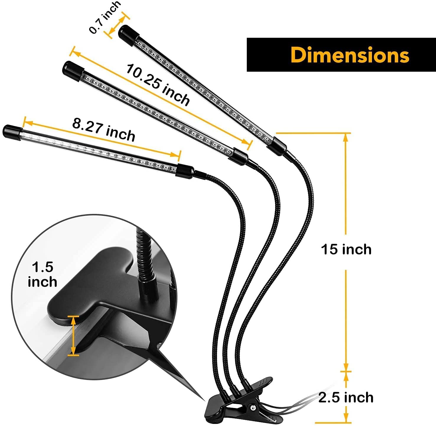 iPower LED Grow Light, Adjustable Gooseneck, Red&Blue Spectrum, 3 Tubes, 11 Dimmable Levels, Auto ON/OFF, Timing Function