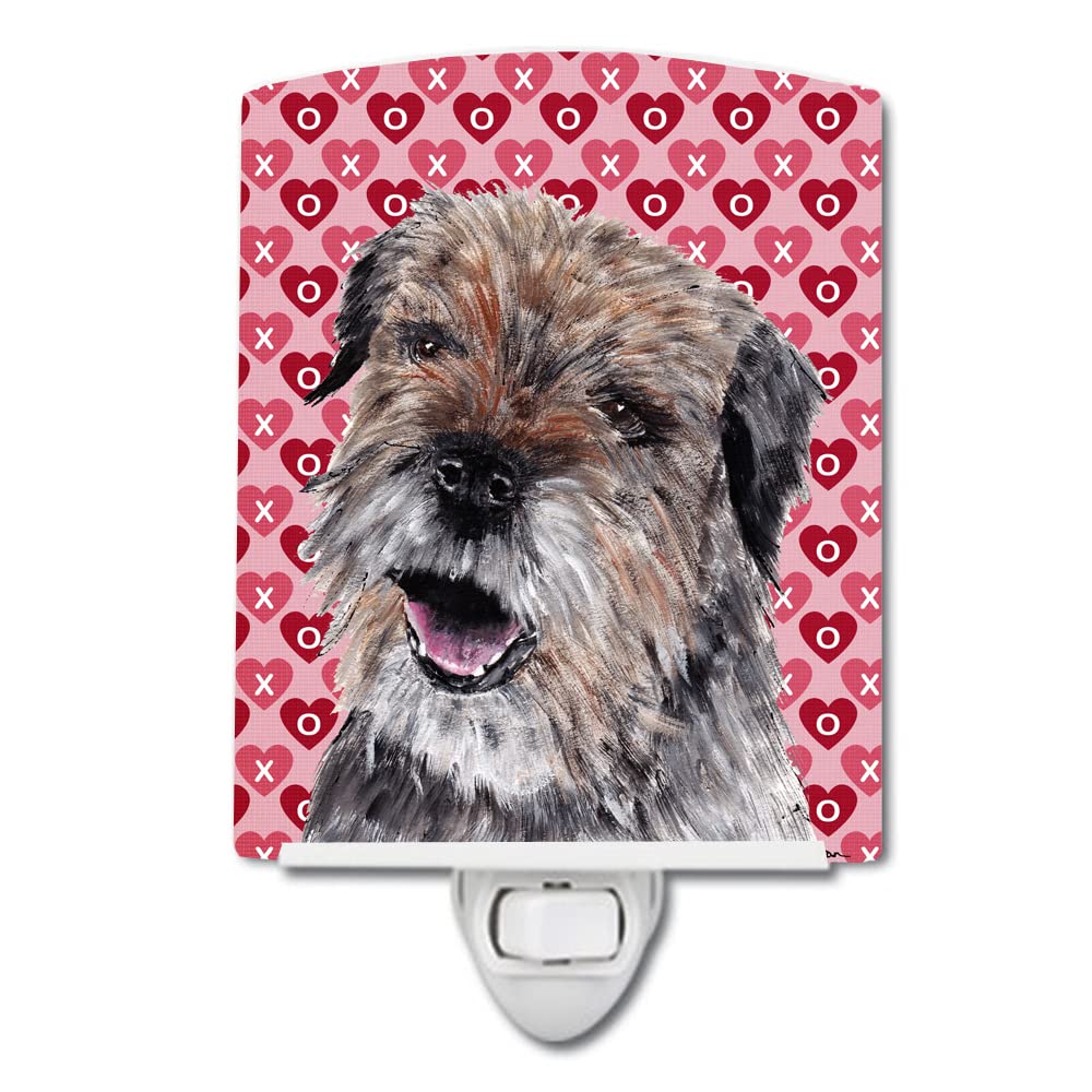 Carolines Treasures Night Light, Border Terrier Hearts, Ceramic, UL-Certified, 6x4x3in, Multicolor, Model SC9557CNL