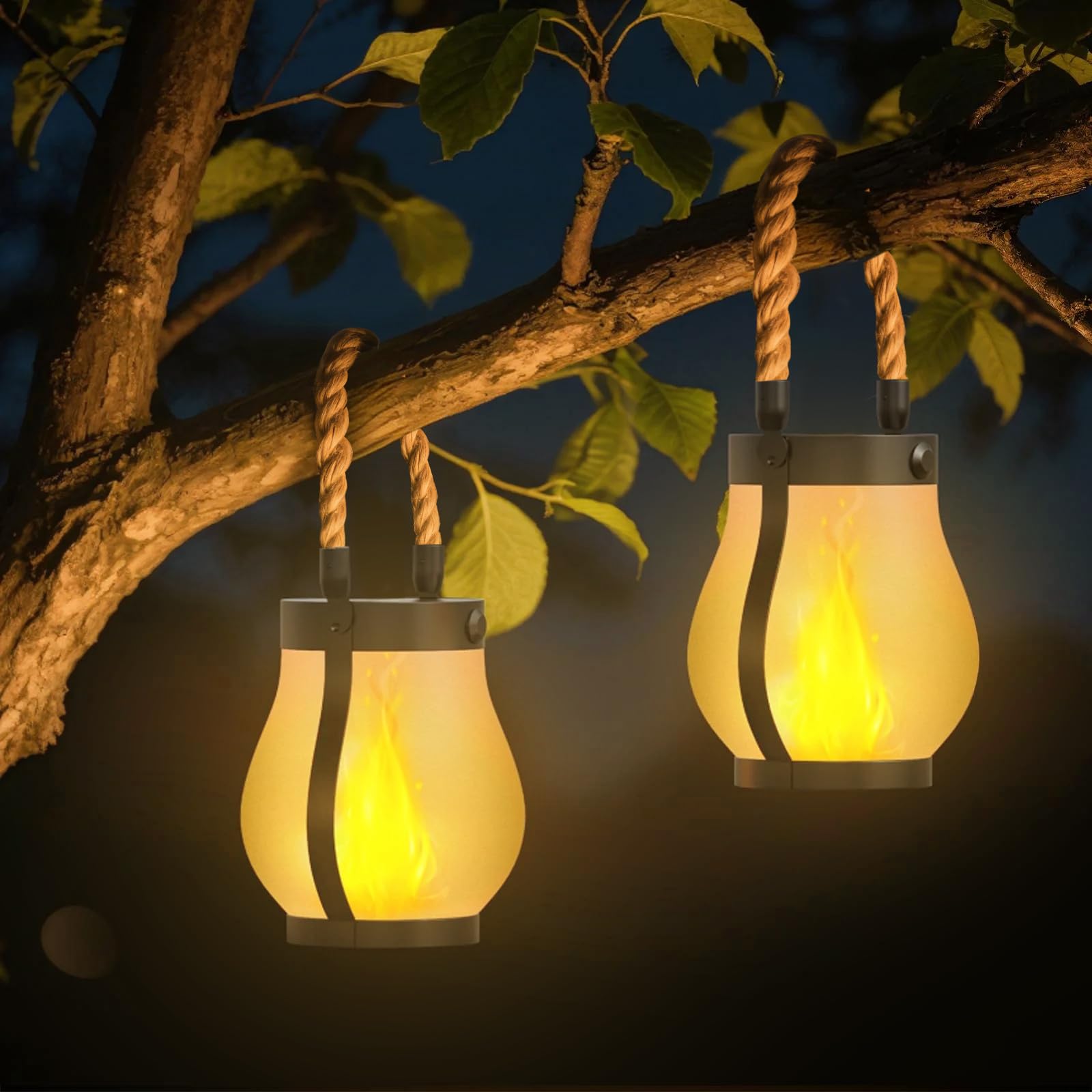 Hompavo Gen2 Solar Lanterns - Waterproof, Realistic Flickering Flame, Dual Charging, 2 Pack, Model HPSL-USAS1