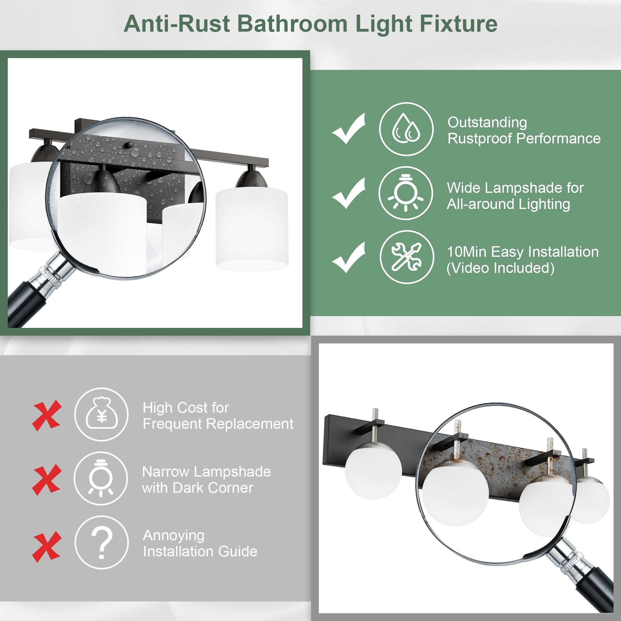 Dekang Black Bathroom Lighting Fixtures Over Mirror, 4-Light Anti-Rust Vanity Light For Bathroom, 24Inches Modern Wall Sconce, S