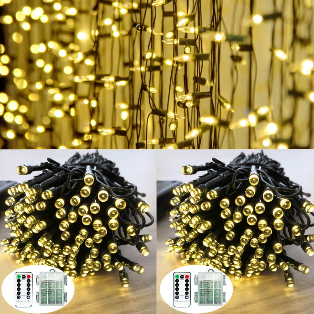 Warm White String Lights Indoor, 2 Pack 36ft 100LED Christmas String Lights with Remote and Timer, Twinkle Christmas Tree Decor Lights Dimmable Waterproof, Xmas Lights Indoor/Outdoor