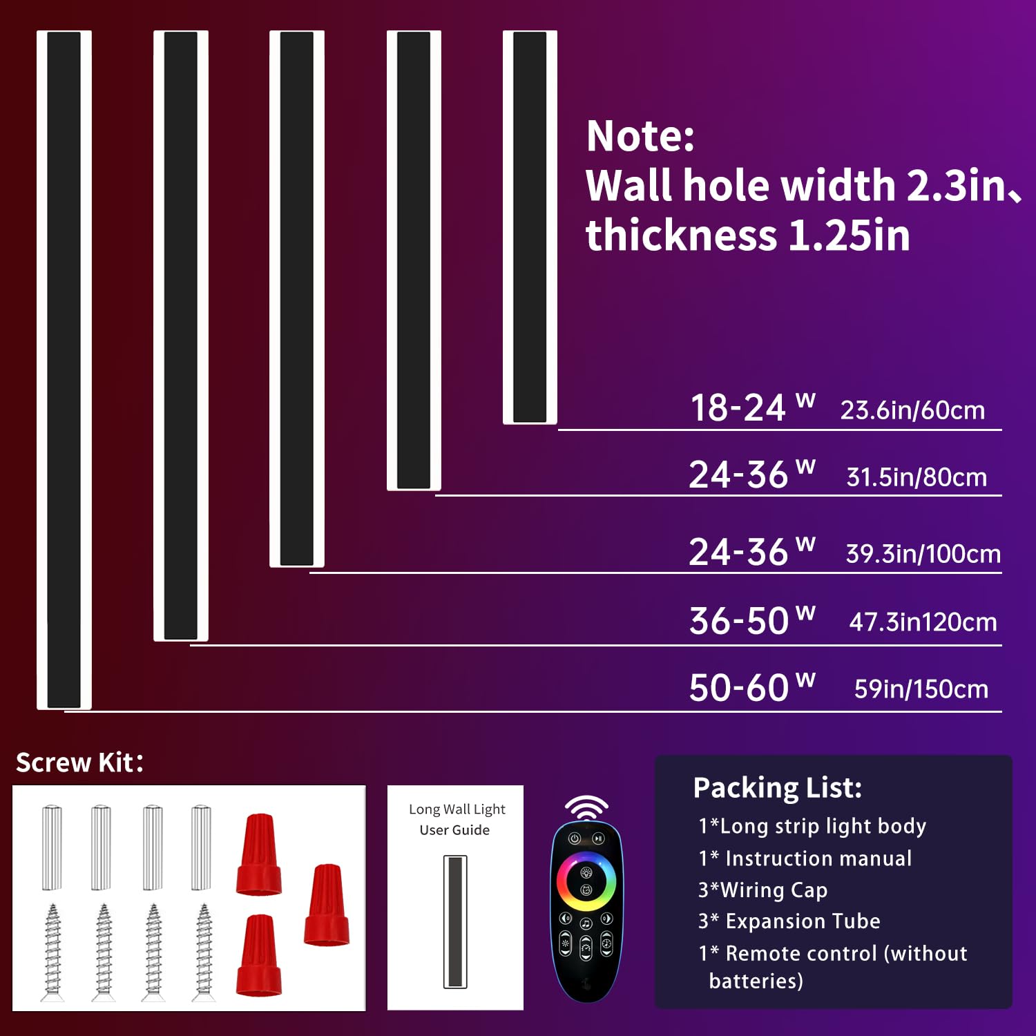 Mikeru Modern Outdoor Wall Light Fixture, 39inch, RGB Color, Dimmable with Memory Function, Model FTBD