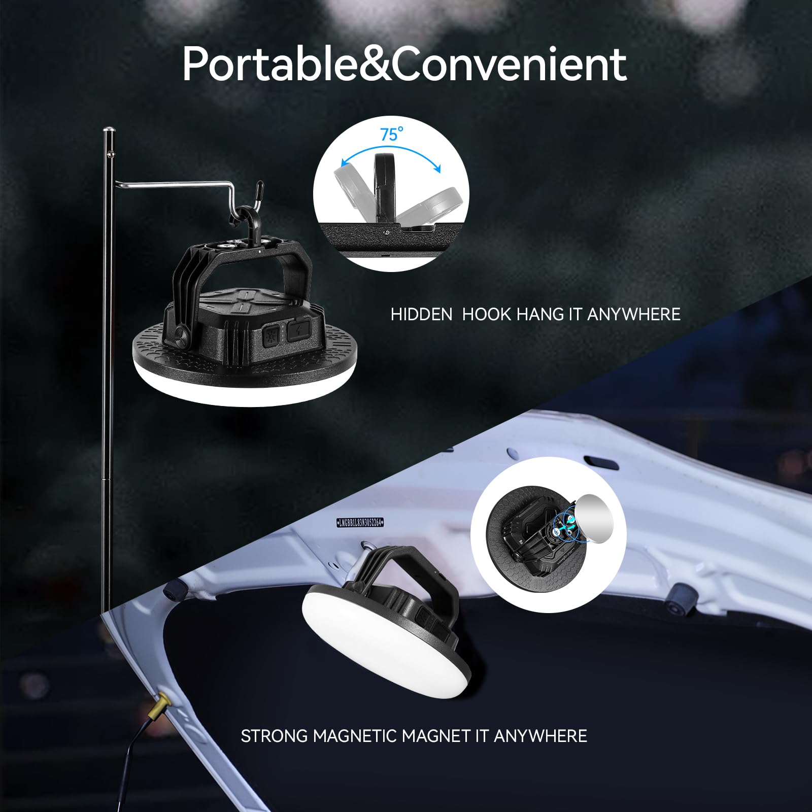 VAVOFO 42W LED Camping Lantern - 180 LED, 4000LM, 3 Modes, 10,000mAh, IP65 Waterproof, Rechargeable, Black, Model