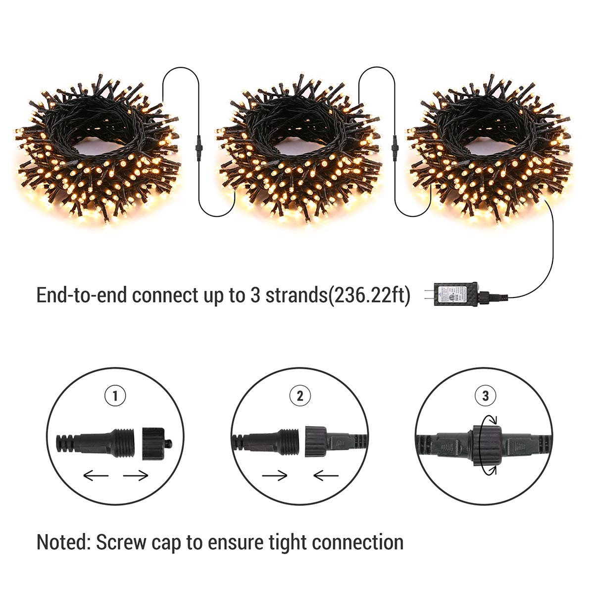Brizled Outdoor Christmas Lights, 240 LED Waterproof Mini String Lights, 78.74ft, Warm White, Model GP-SW290DC0209-IP44