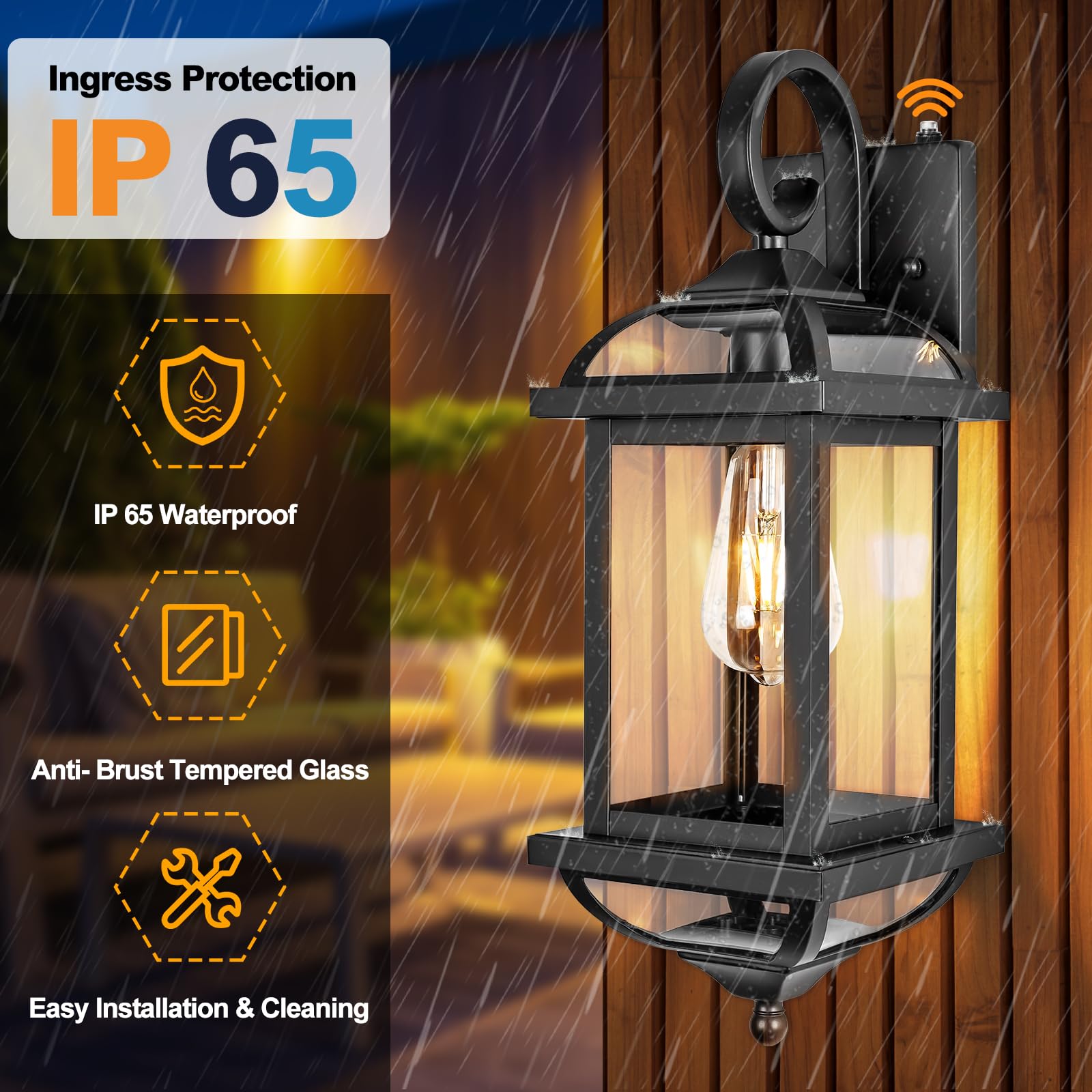 Roravilila Dusk To Dawn Outdoor Lights 2-Pack, Modern Black Aluminum Wall Lanterns, Ip65 Waterproof