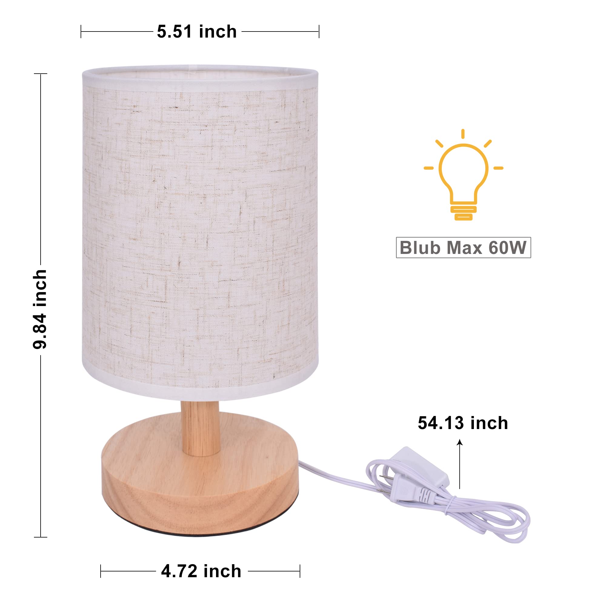 Achuai Small Table Lamp-Wooden Bedside Lamp Simple Bedroom Lamp Linen Shade Mini Desk Lamp Night Light Nightstand Lamp For Bedroom,Living Room,Kids Room (Including Led Bulbs) (Round)