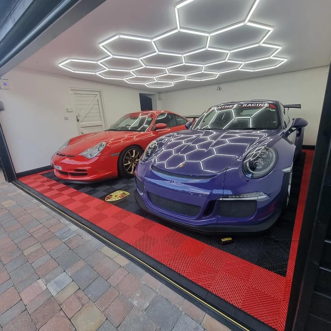 Cezelux Hexagon Led Lights Hexagon Garage Lights,13 Honeycomb 54Packs 6500K 432W,Hex Ceiling Light For Gym Basement Warehouse Auto Beauty Shop Car Detailing Hair Salon Workshop Lighting (Hexagon-13)