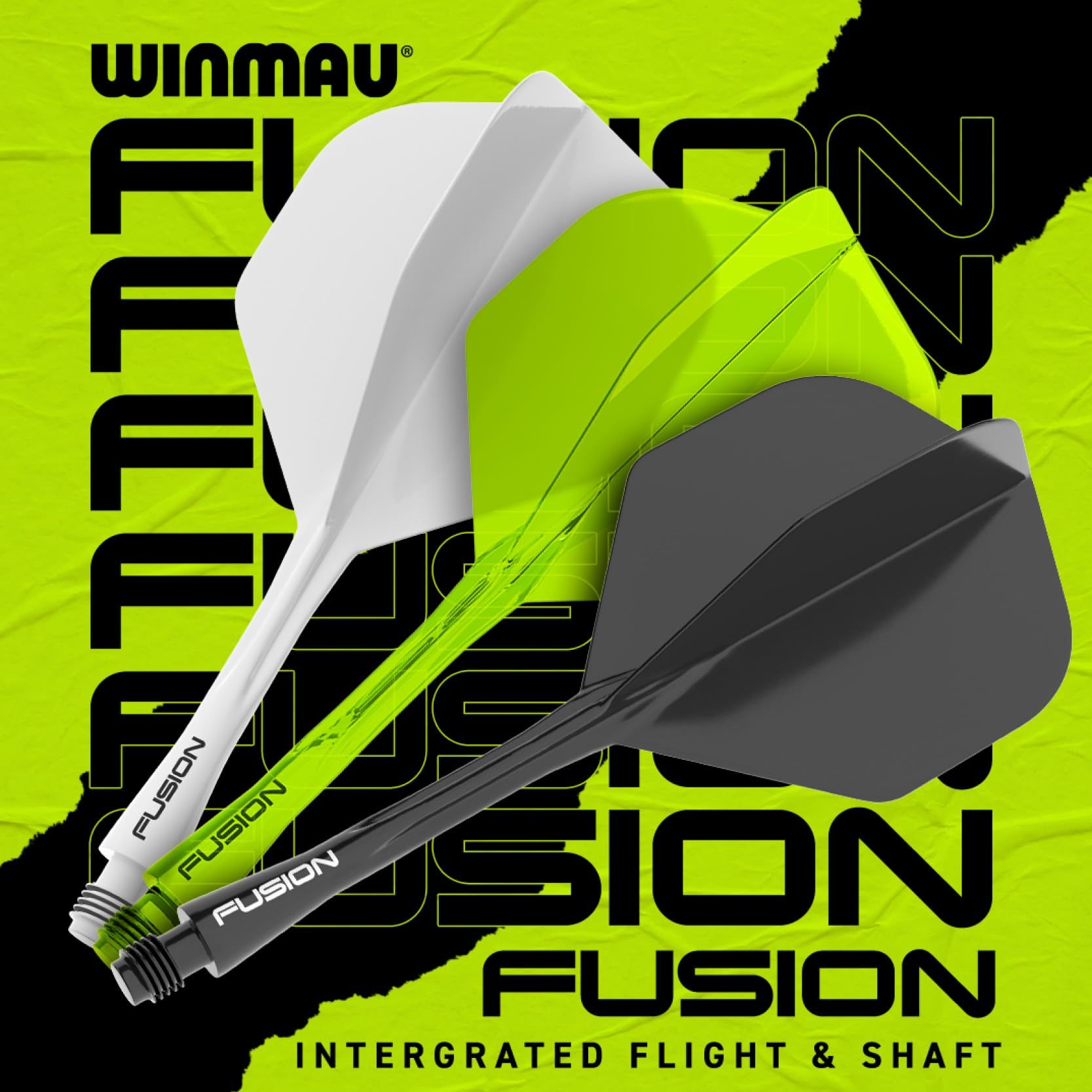 Winmau Fusion Fluoro Yellow Medium Intergrated Dart Flight and Shaft System - 1 Set per Pack (3 Flights and shafts in Total)