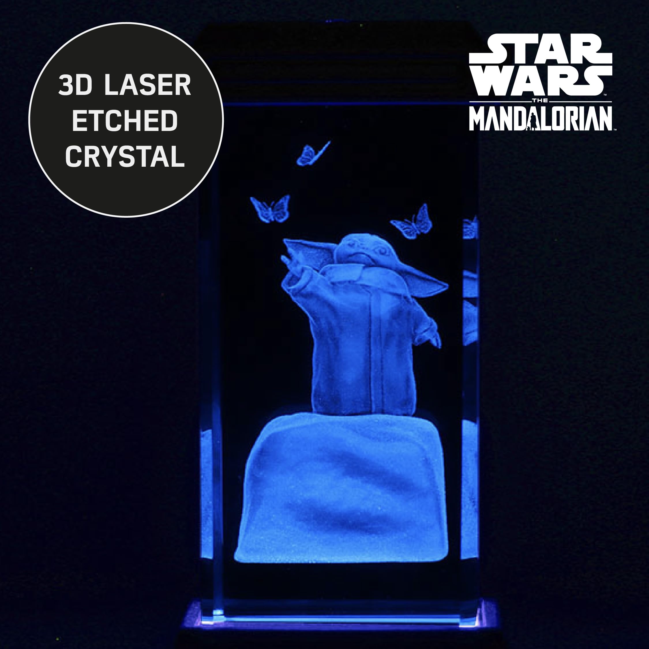 Paladone Grogu Holographic Light, 3D Laser-Etched Crystal Model of Grogu from The Mandalorian, 12cm (4.7'') Tall Lighting and St