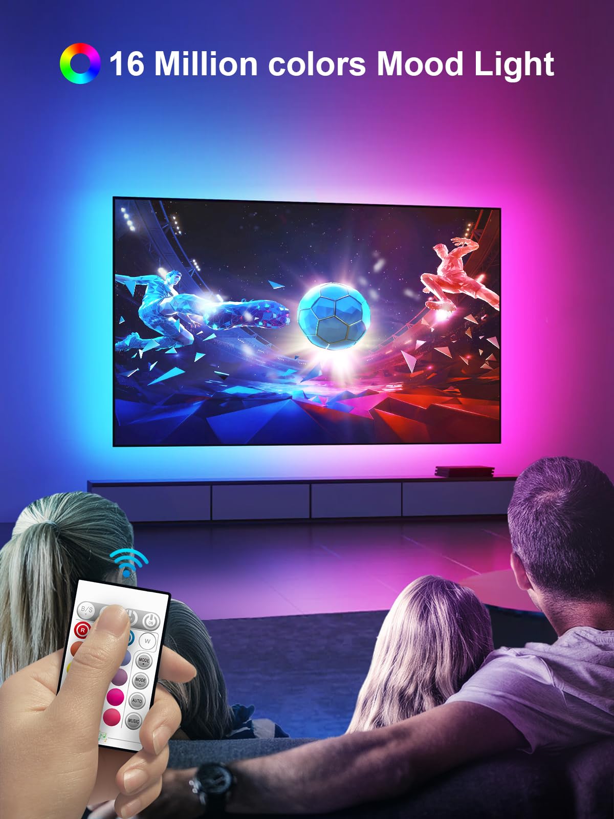 GIPOYENT LED TV Backlight, 16.4FT, RGB Color Changing, Music Sync, Bluetooth for 45-75 Inch TVs