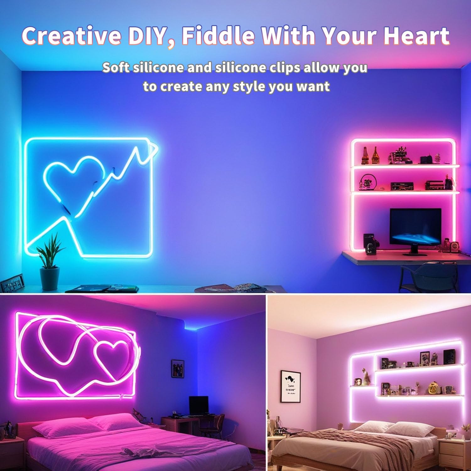 Heromind 50ft LED Neon Light Strips, White, IP67 Waterproof, Remote APP Control, Music Sync, PVC Material, 8000 Hours Long Lasting