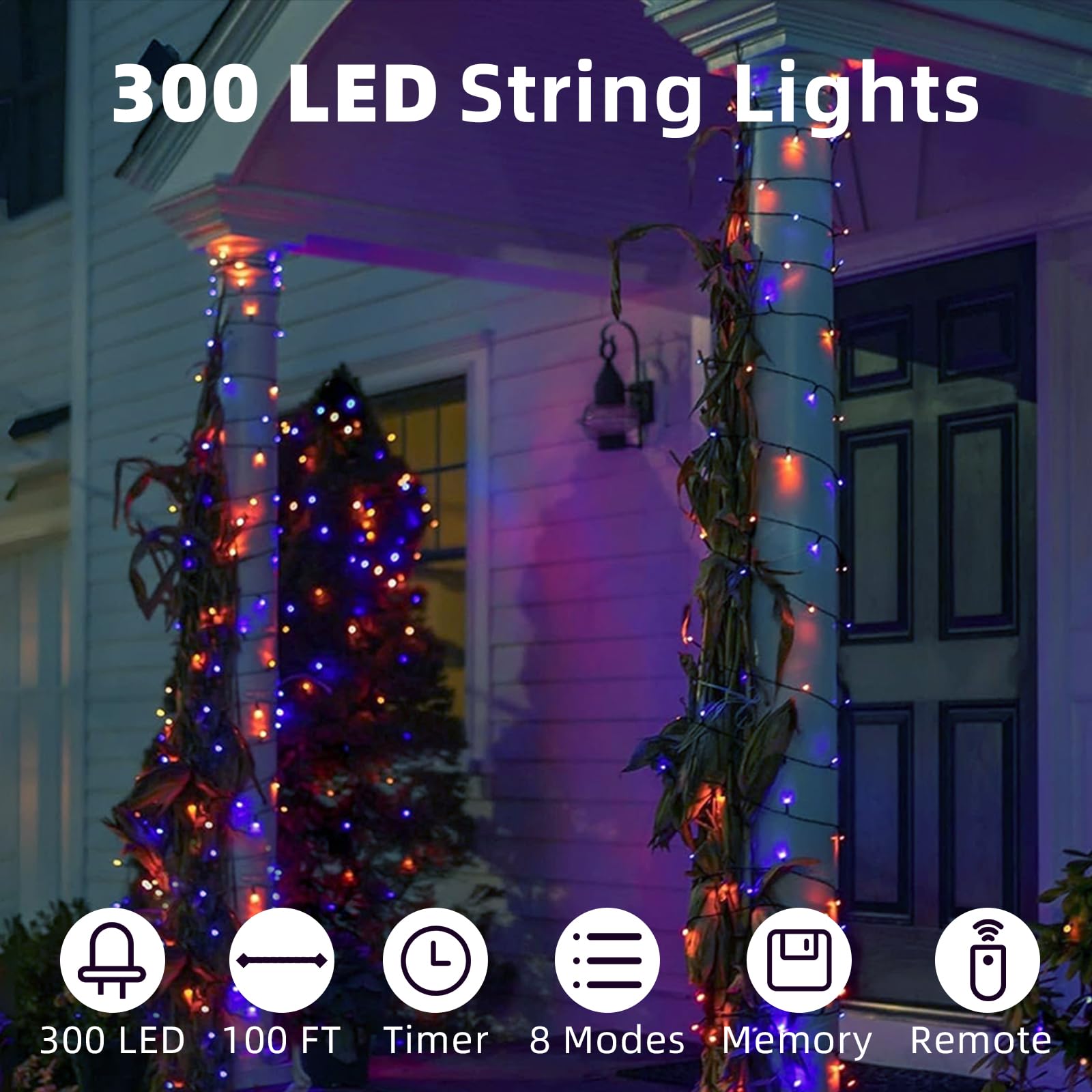 HeKation 300LED Twinkling Christmas String Lights, 100FT, Purple and Orange, Remote Control, 8 Modes, Model BD-300-L-P+O-C