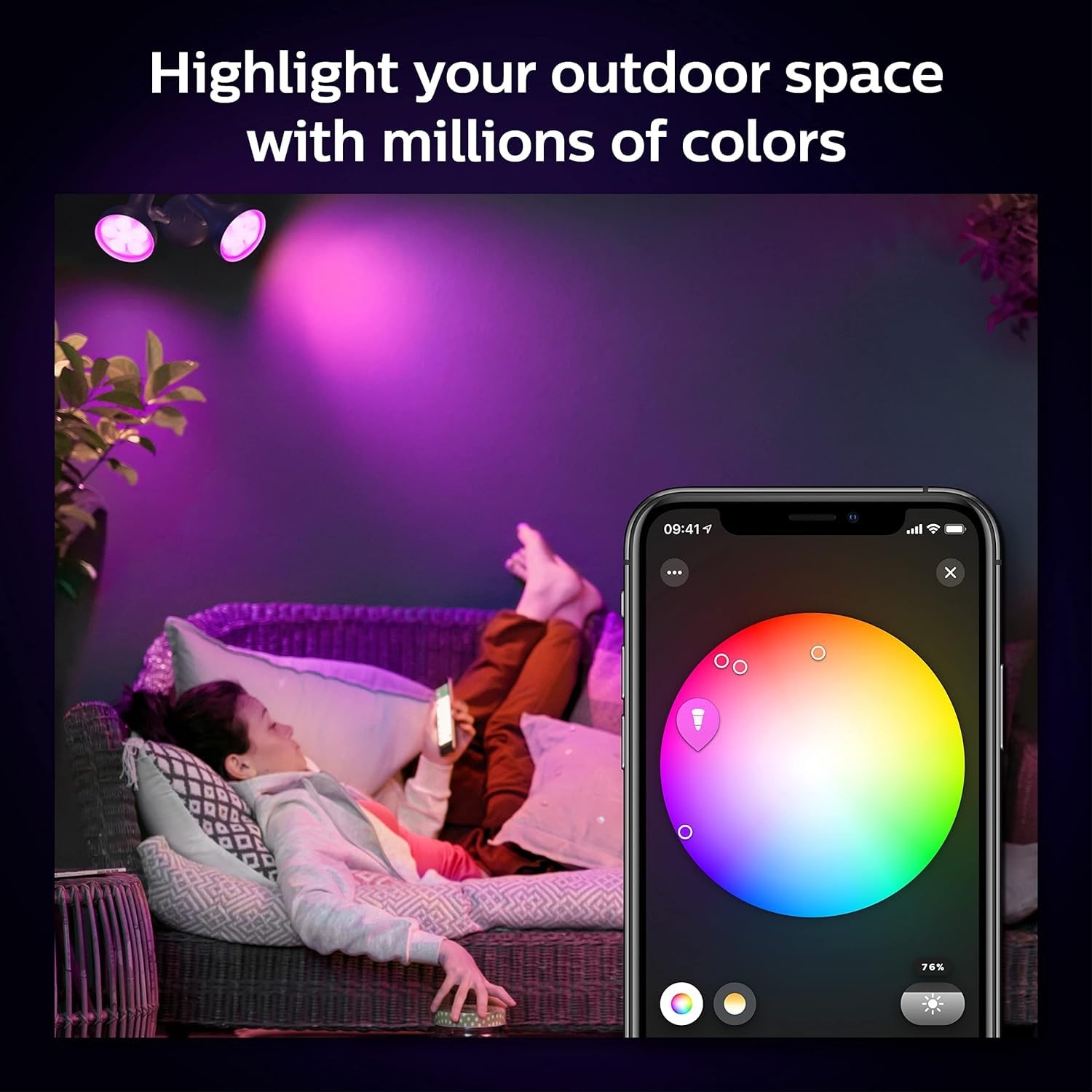 Philips Hue Smart 100W Par38 Led Bulb - White And Color Ambiance Color-Changing Light - 2 Pack - 1300Lm - E26 - Outdoor - Contro