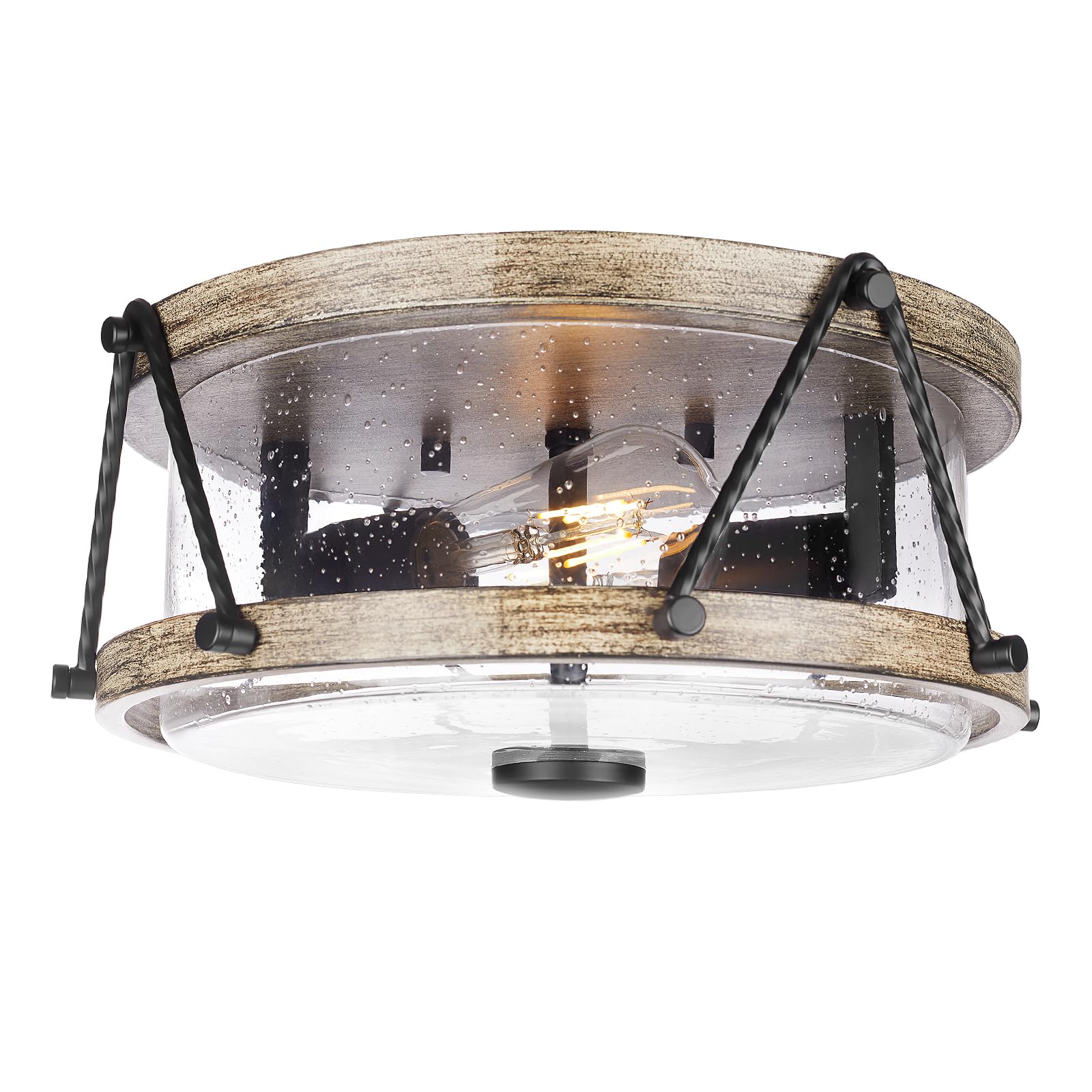 Rosient 12&quot; Flush Mount Ceiling Light, Brown Farmhouse Lamp With Seeded Glass Shade
