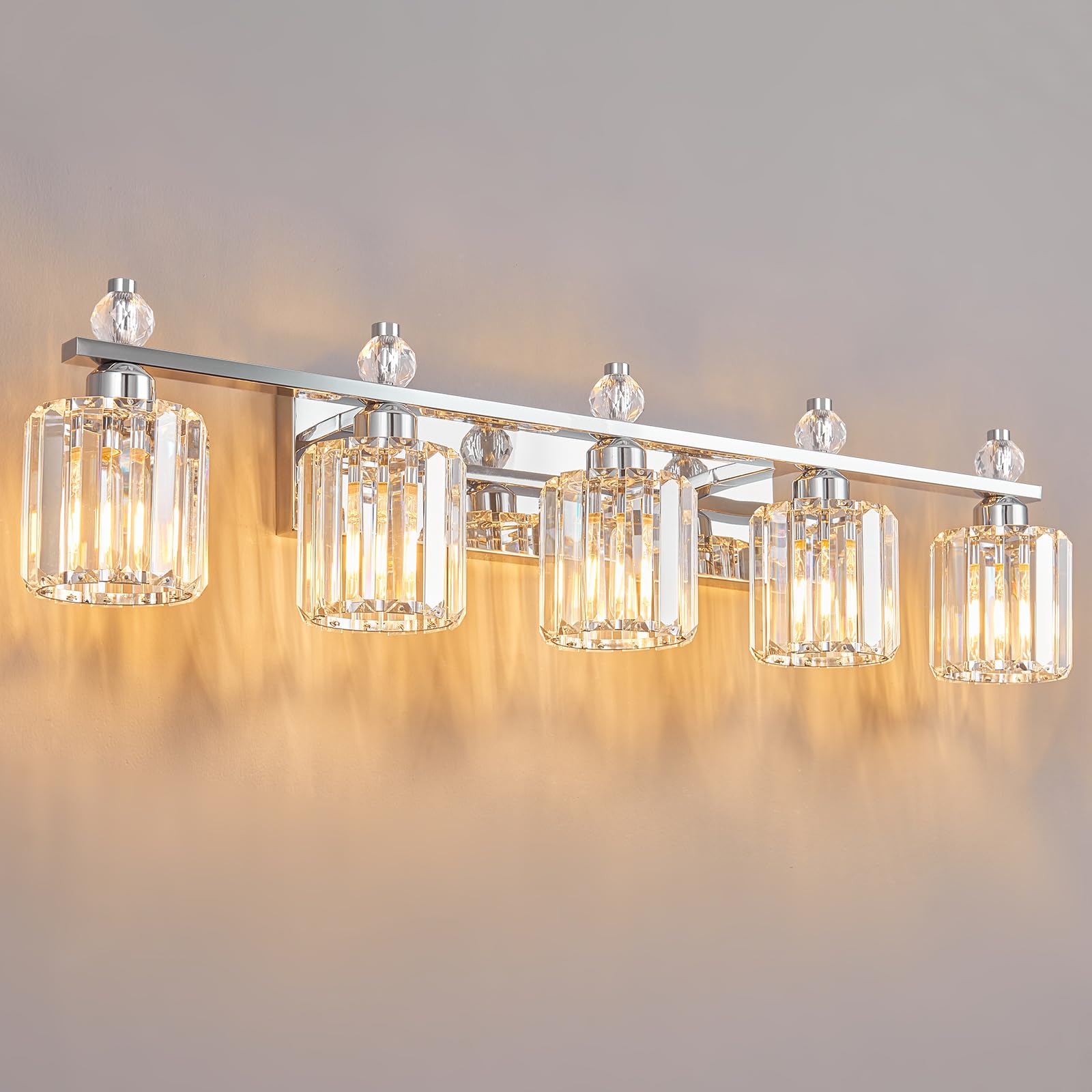 FDPBY 5-Light Chrome Modern Crystal Bathroom Vanity Lights Over Mirror, Metal Material, Model 291