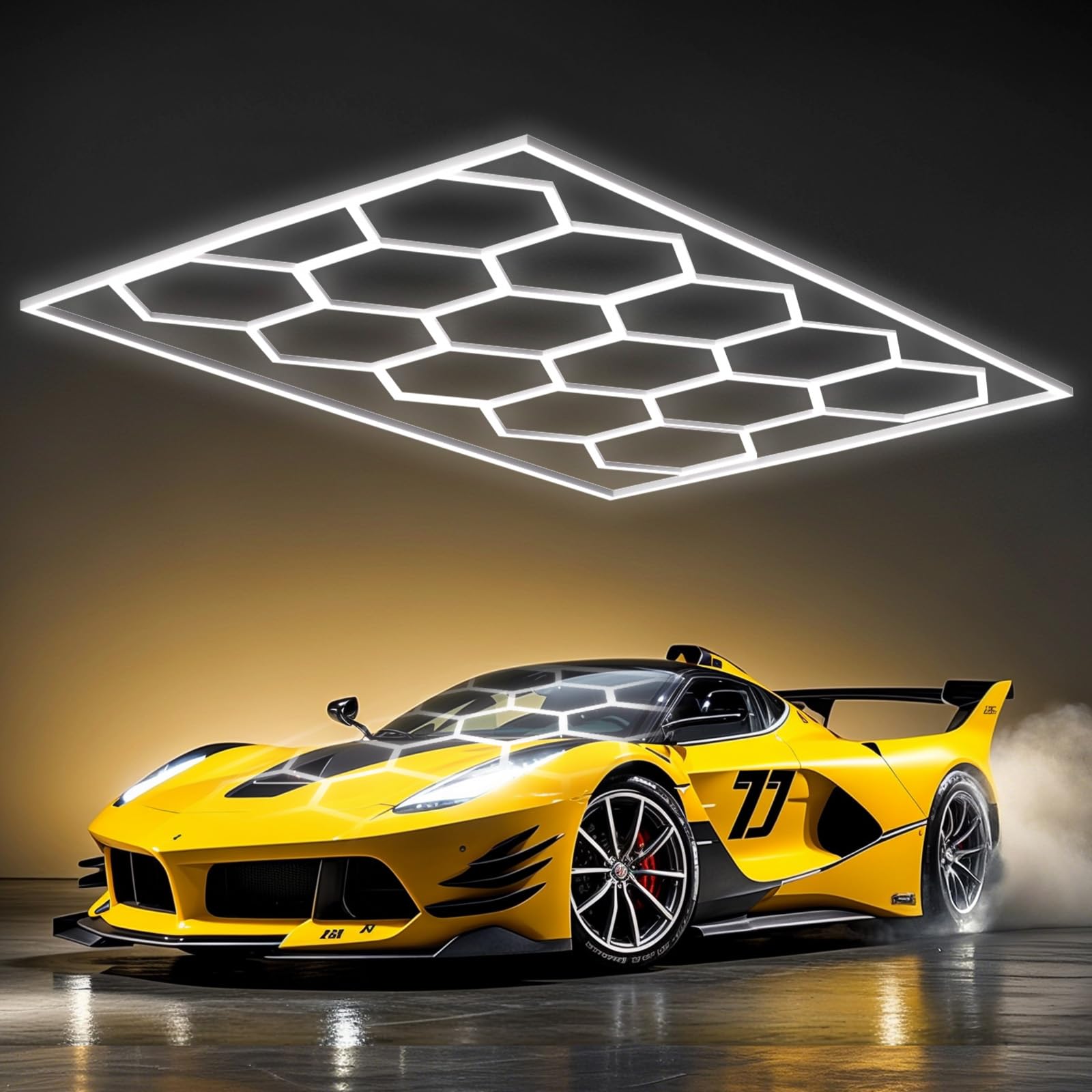 Sylsmart Hexagon Led Garage Lights, 108000Lm Super Bright 14 Hex Honeycomb Lights, Garage Gym Octagon Lighting For Car Detailing