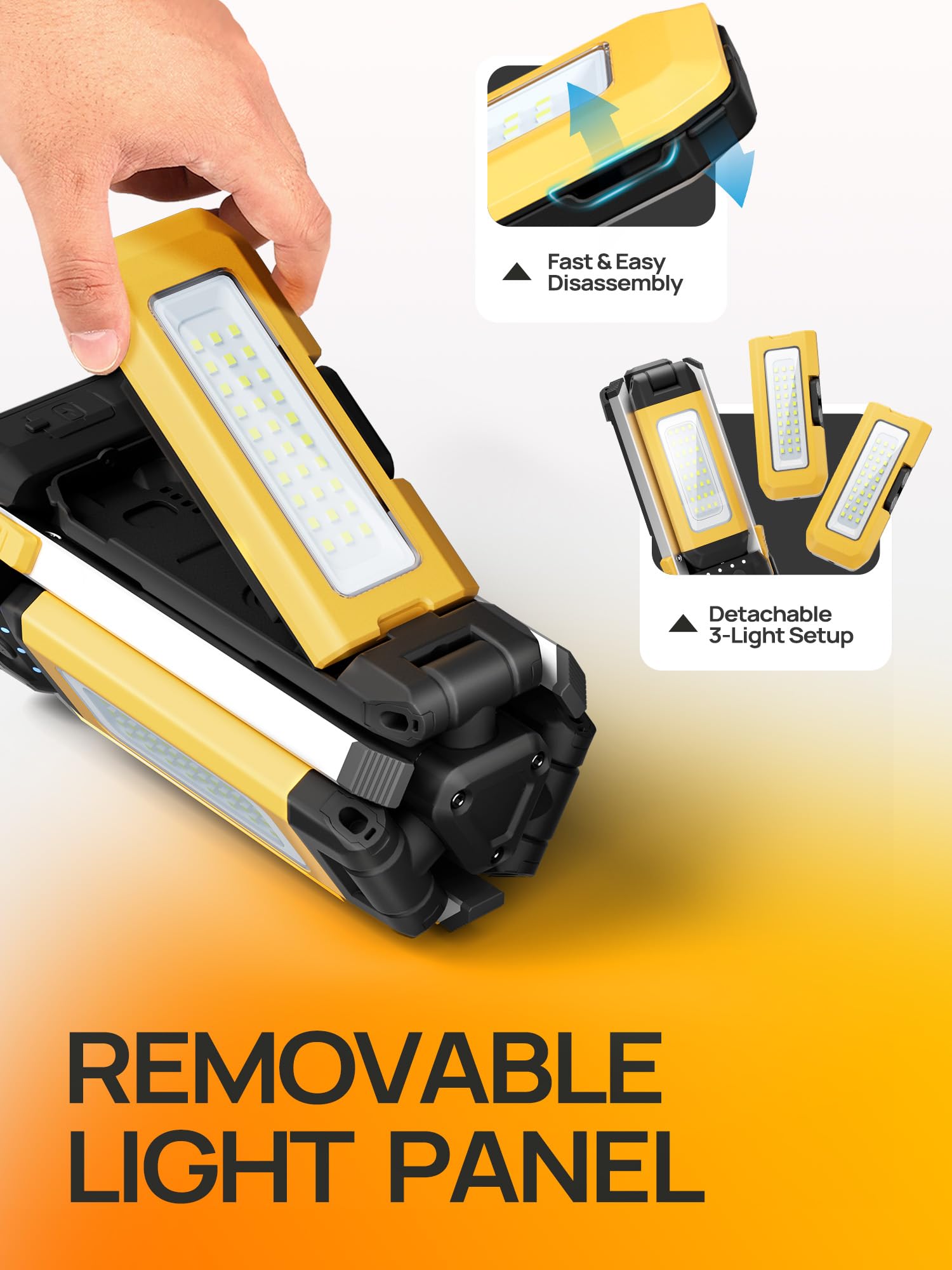 mlogiroa Rechargeable Camping Light with Stand, 10000mAh, 67in Yellow, Model HW0033-Y, Cordless LED Work Light, 2 Detachable Lamp Panels