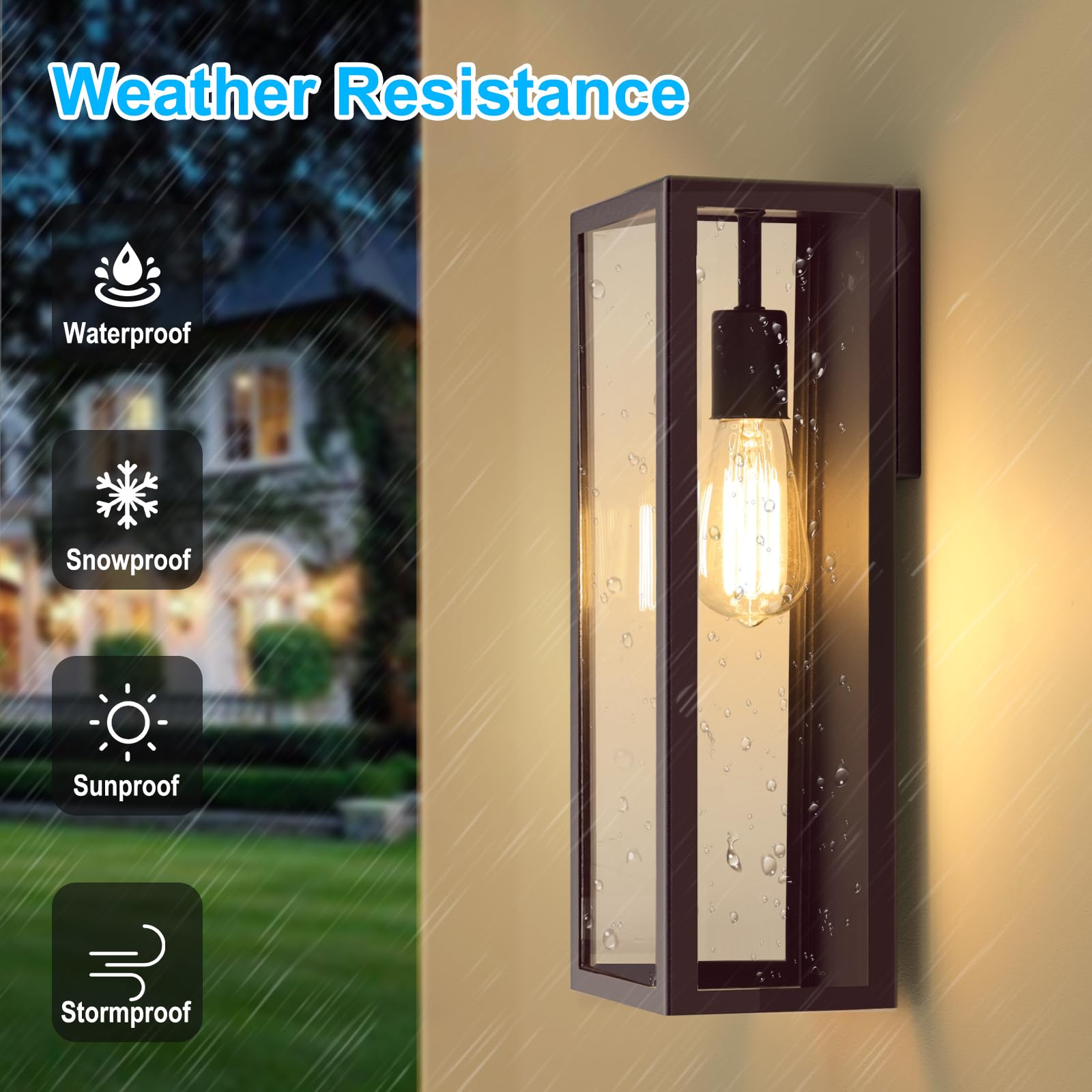 2-Pack Outdoor Wall Lanterns, 16    Exterior Waterproof Wall Sconce With Glass Shades, Brown Porch Lights Wall Mounted, Anti-Rus