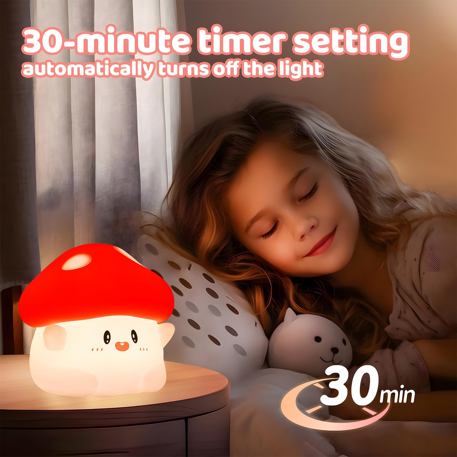 Emmanoth Mushroom Night Light - LED Silicone Touch Lamp, Rechargeable, Dimmable, White/Red, Nursery Decor, Model: Emmanoth-CA-NL-Mushroom