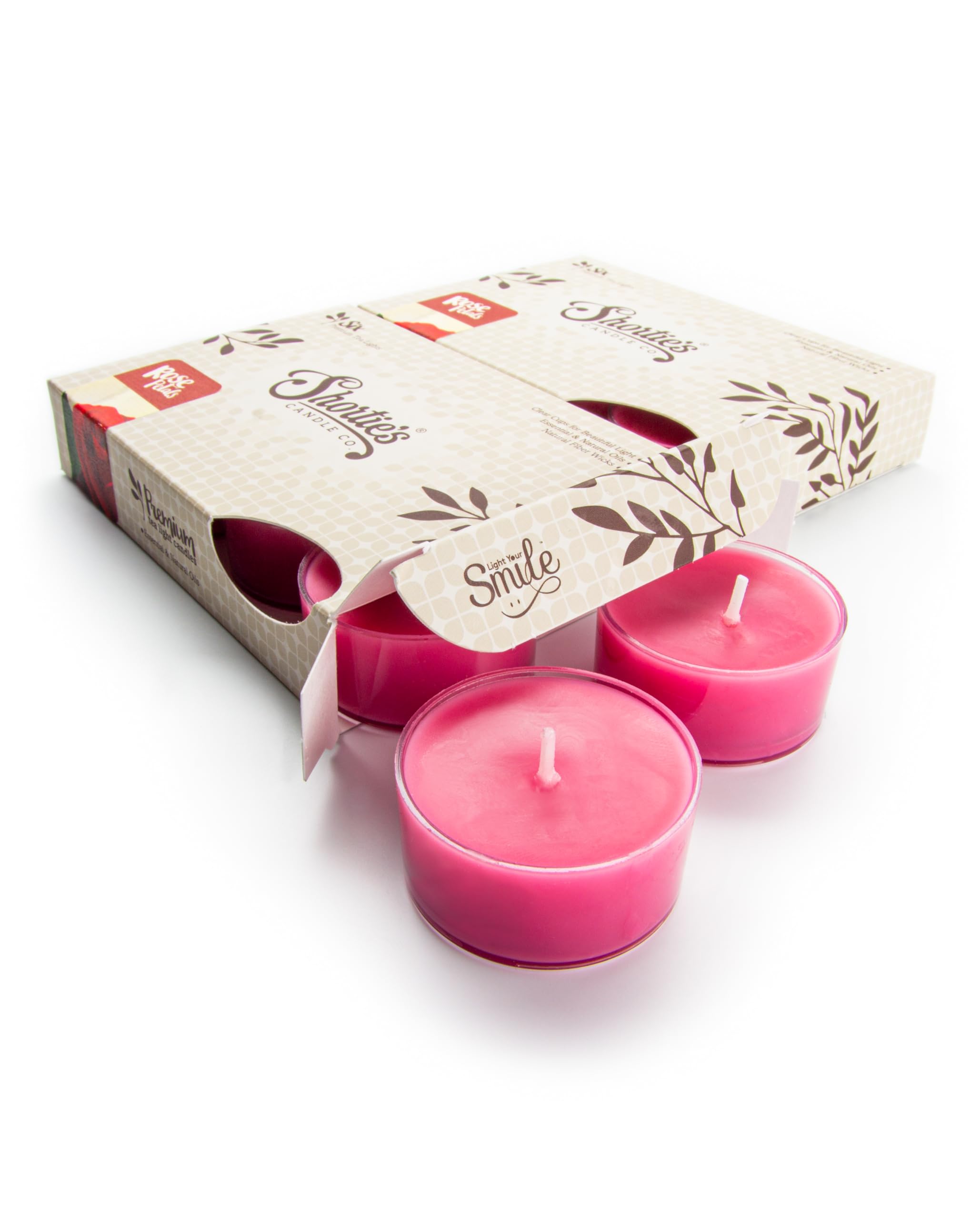 Shorties Candle Company Rose Petals Tealight Candles - 12 Highly Scented Pink Tea Lights - Flower Collection - Model 45110