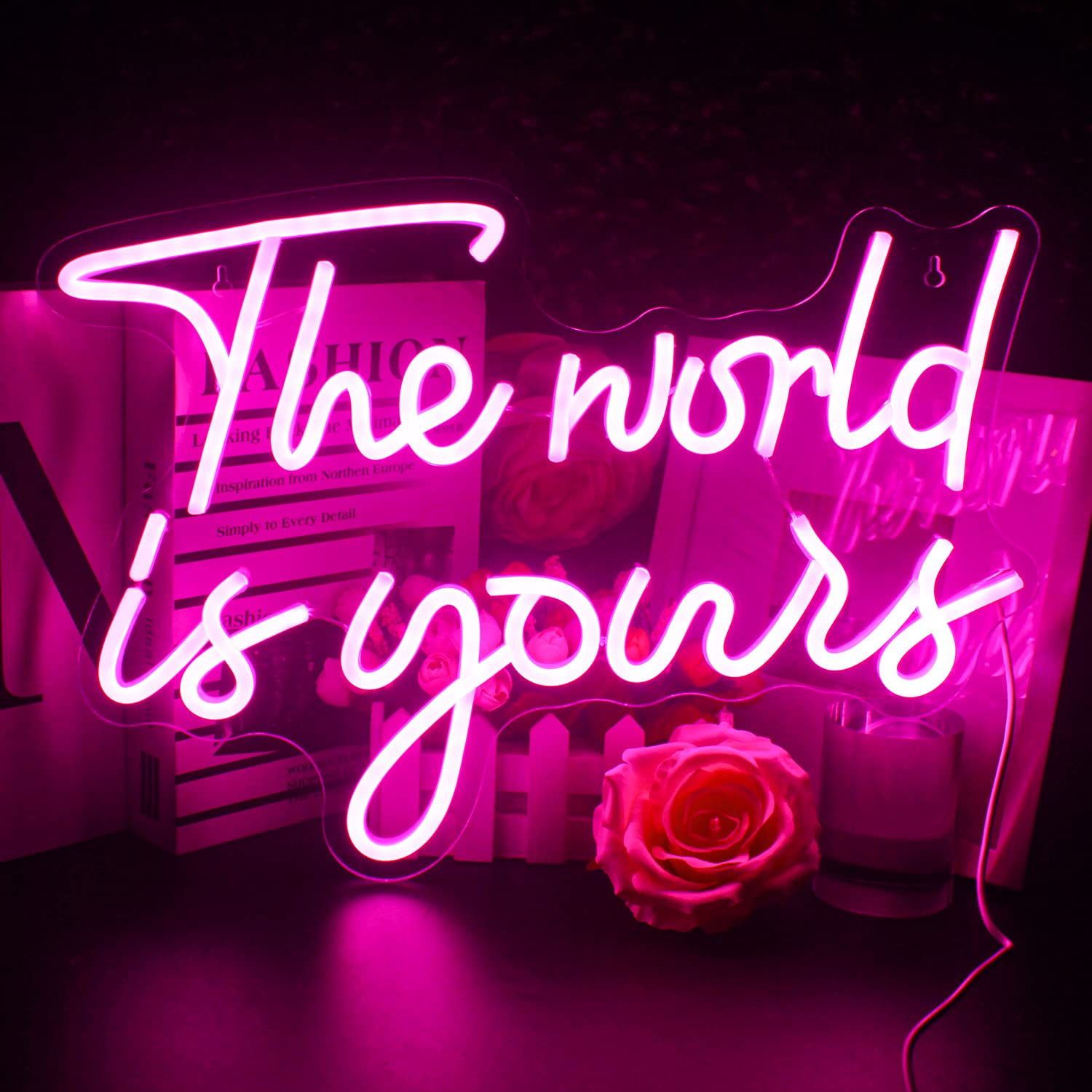 LUCUNSTAR Neon Sign - Pink LED Wall Decor - USB Powered Light for Bedroom, Wedding, Engagement, Valentines Day