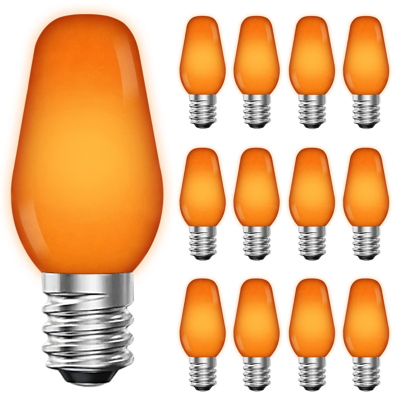 LUXRITE C7 LED Orange Replacement Light Bulbs, 12 Count, Shatterproof, E12 Base, Indoor Outdoor, Model LR21756