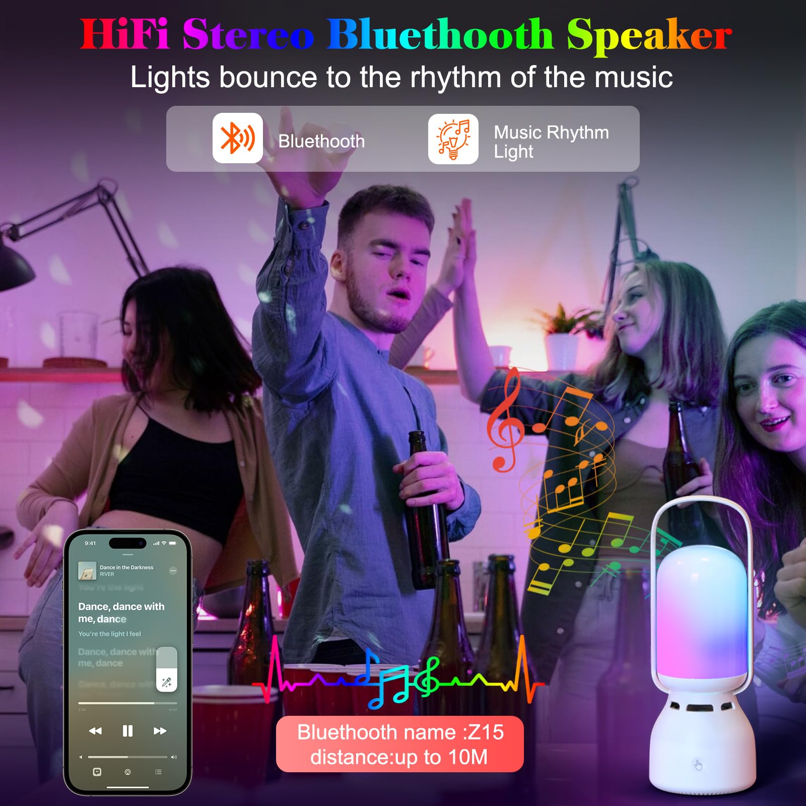 Doopo Portable Night Light Bluetooth Speaker, Touch Control Bedside Lamp Dimmable, Rgb Multi-Color Changing, Table Lamp For Bedr