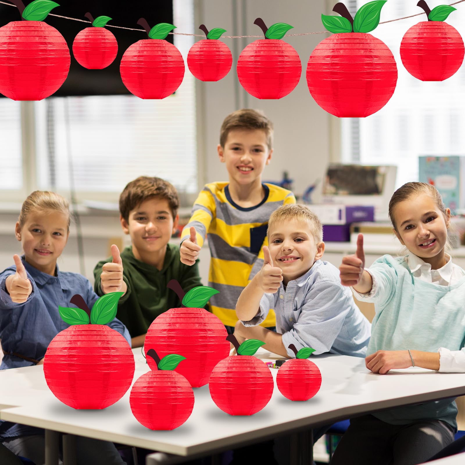 15Pcs Classroom Decor Red Apple-Shaped Paper Lanterns Back To School Decorations Hanging For First Day Of School Fruit Themed Party Home Decoration