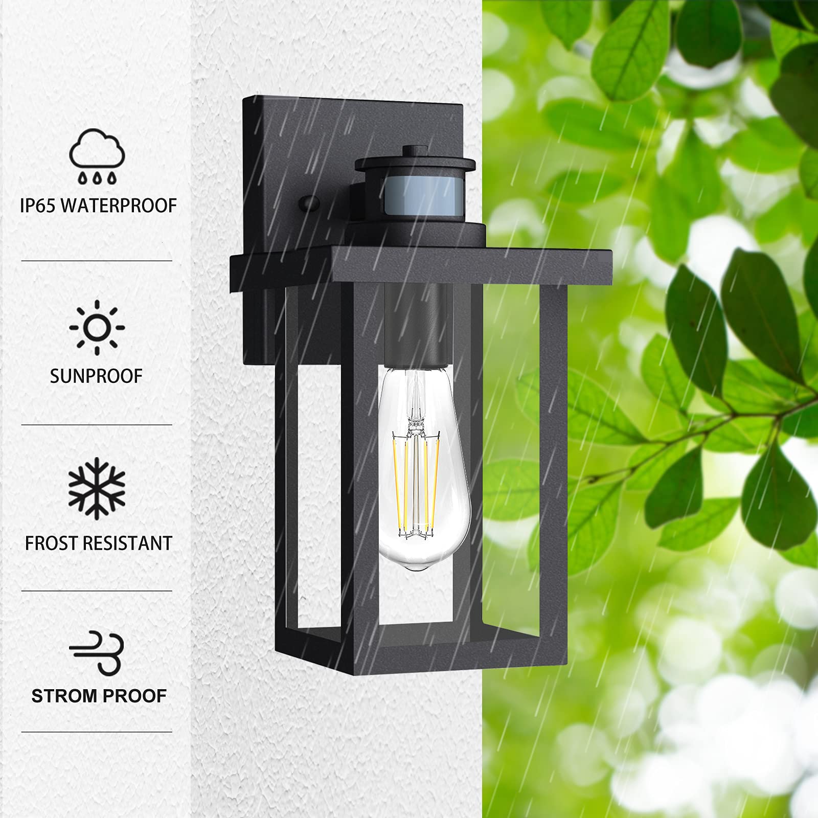 WIHTU Motion Sensor Outdoor Wall Lights, 2-Pack Dusk to Dawn, Matte Black Metal, Anti-Rust Wall Sconce for Garage, Porch, House