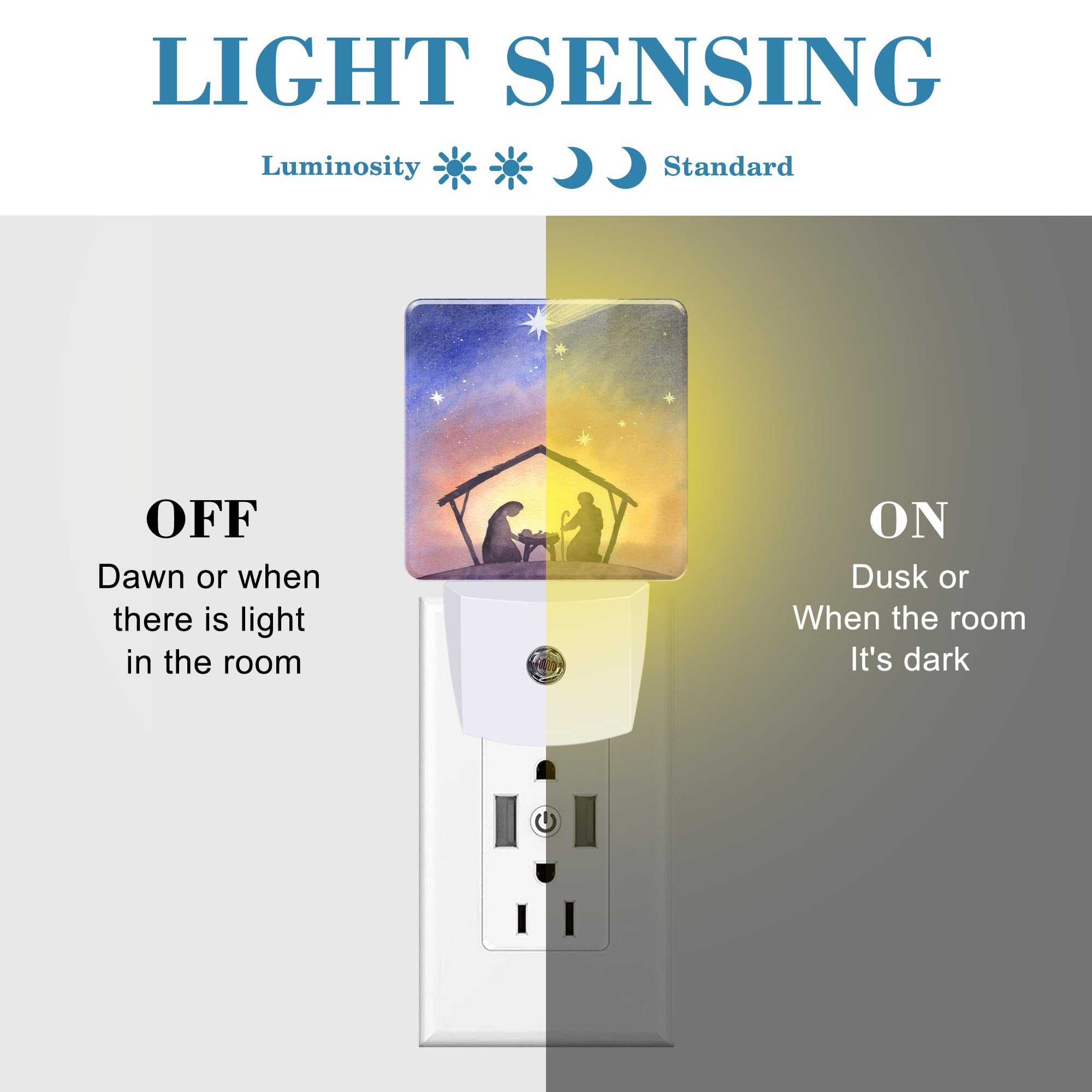 Uiaoiais Birth Of Jesus In Bethlehem Night Light Plug Into Wall With Dusk To Dawn Sensor Cute Nightlight For Kid Girls Boys Wome