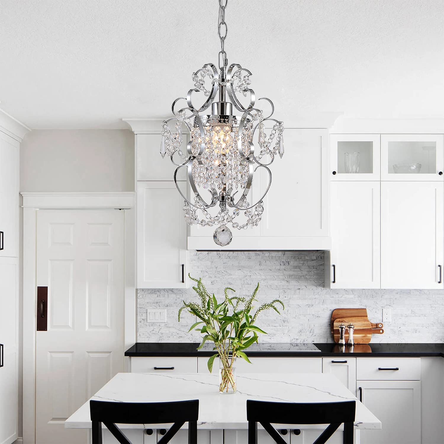 RAYMALUX Chrome Plug in Chandelier - Mini Crystal Light Fixture with 14.3 FT Cord and ON/Off Switch for Bedroom, Living Room, Dining Room