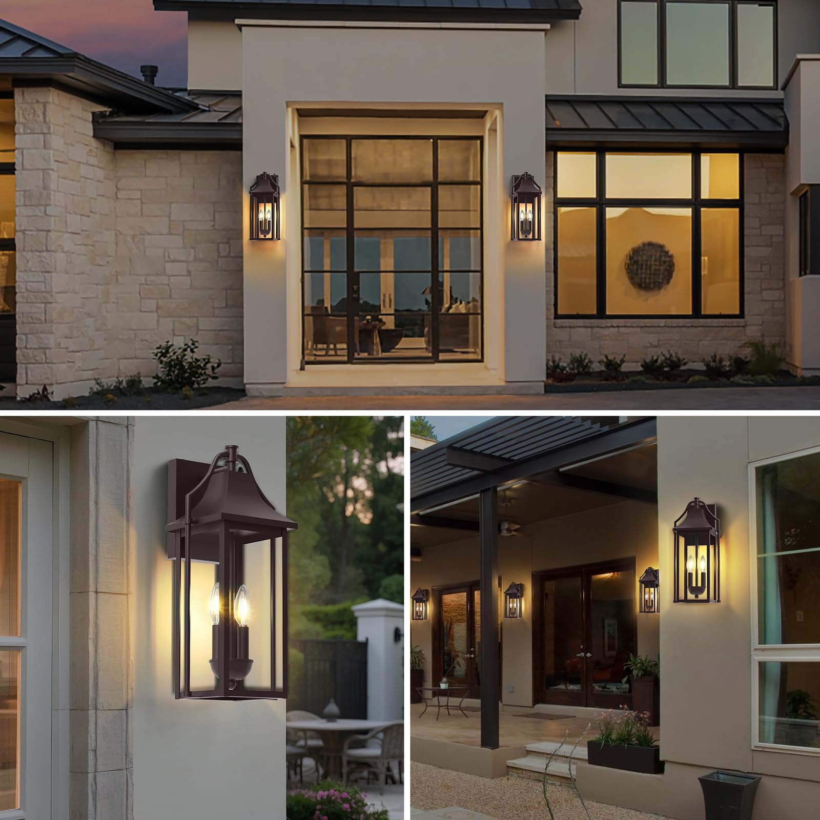 Lawyettle Outdoor Wall Sconce, 2-Light Waterproof Lantern, 18in, Oil Rubbed Bronze, Model XG7040O-2BR