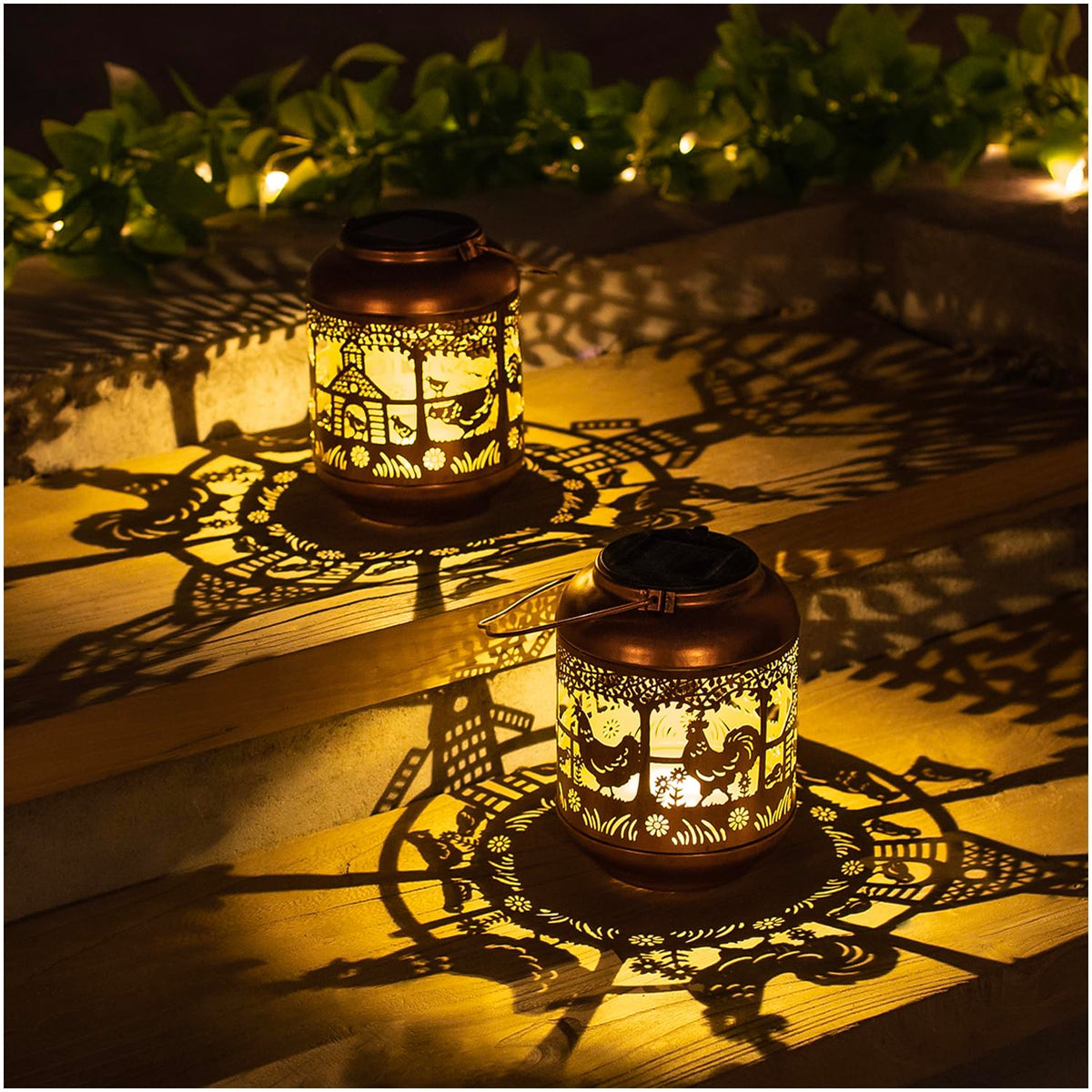 2 Pack Chicken Solar Lanterns Outdoor Waterproof,Hanging Solar Lights Chicken Gifts for Women Men Metal LED Decorative Light for